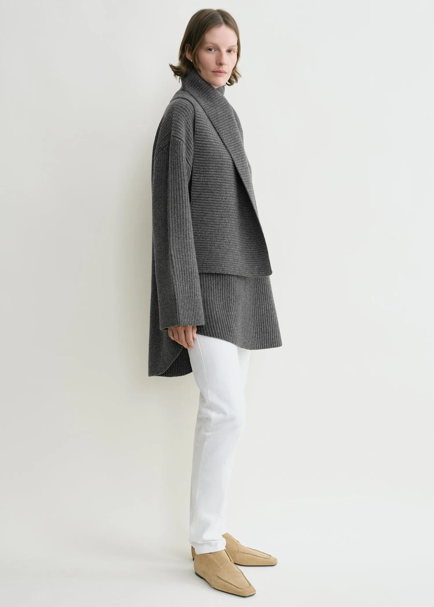 Long scarf knit dark grey melange sold by Toteme product image thumbnail 2