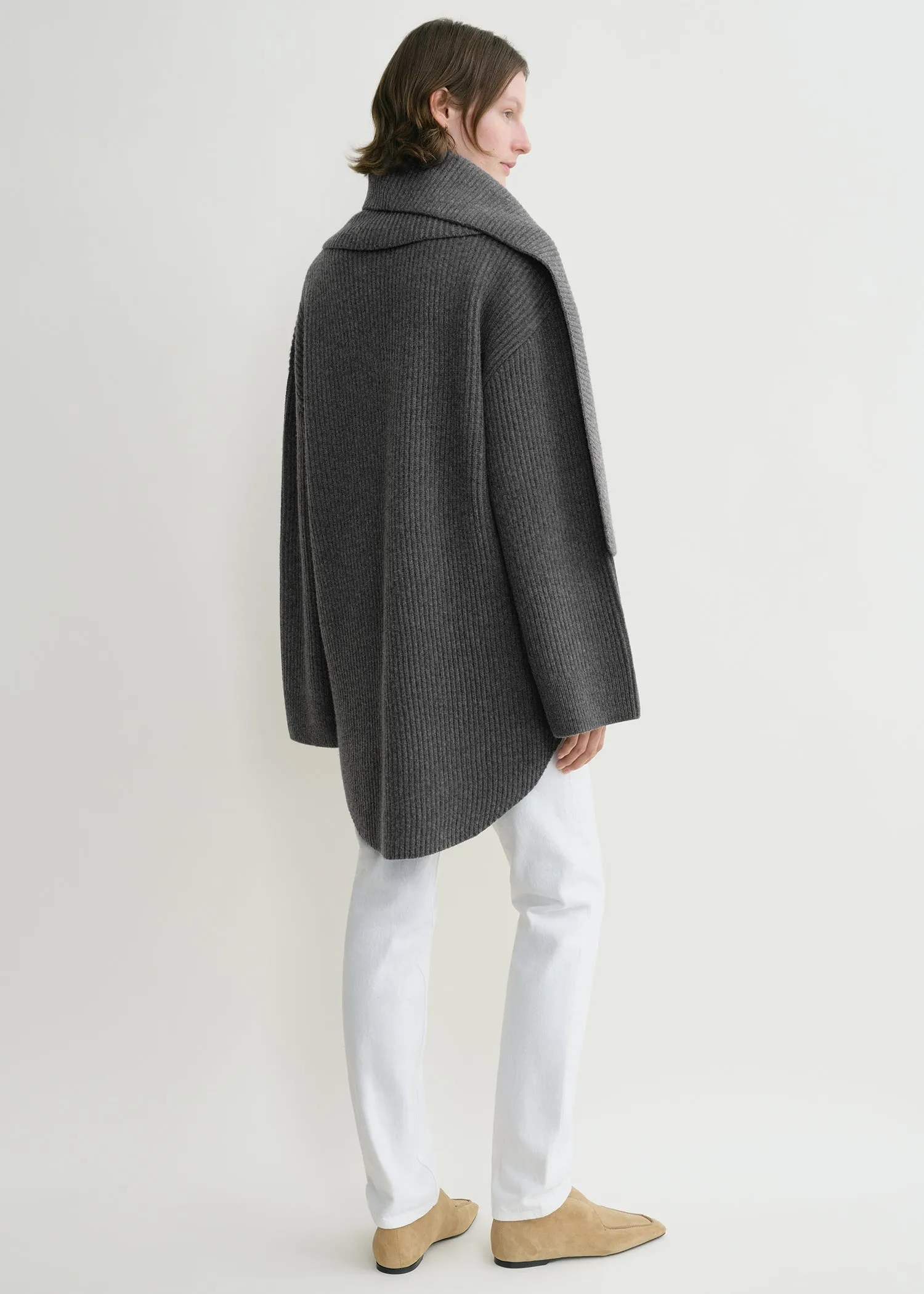 Long scarf knit dark grey melange sold by Toteme product image thumbnail 3