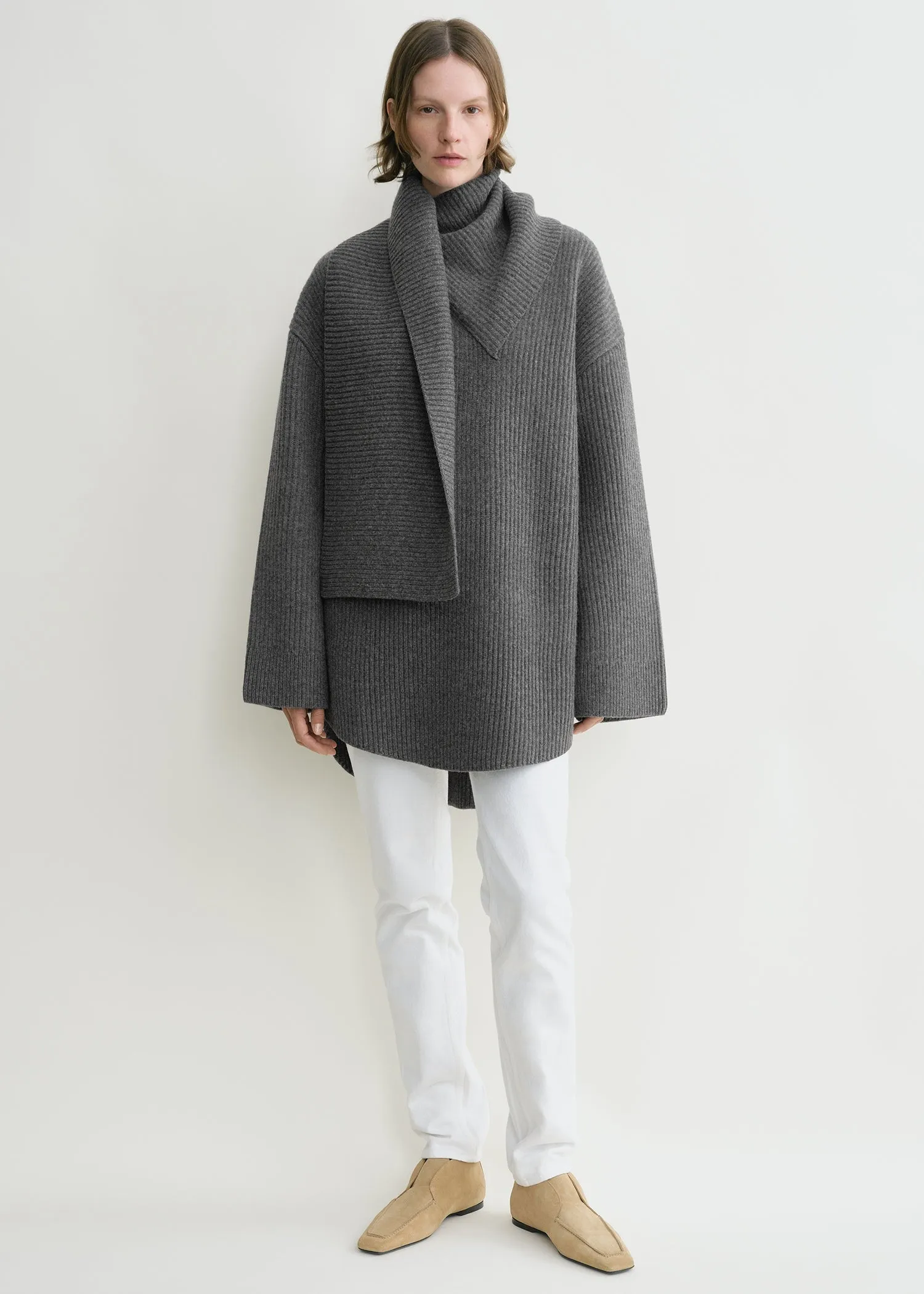 Long scarf knit dark grey melange sold by Toteme