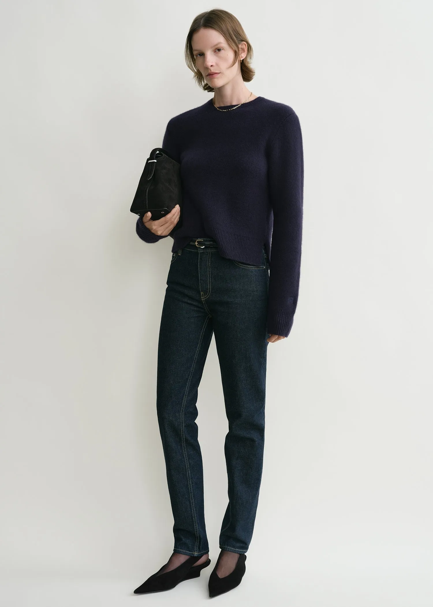 Cropped crew-neck knit navy sold by Toteme