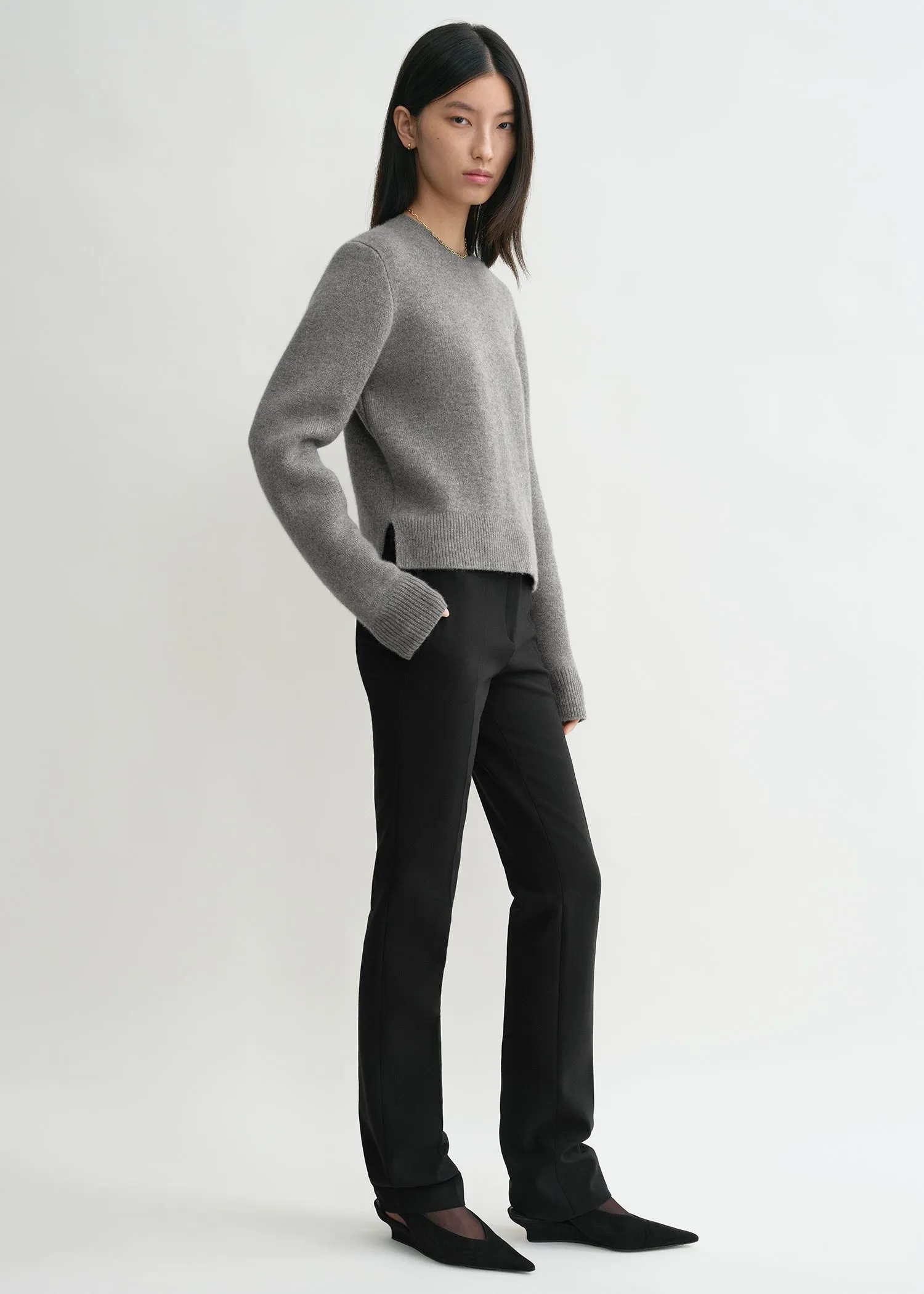 Cropped crew-neck knit grey melange sold by Toteme product image thumbnail 2