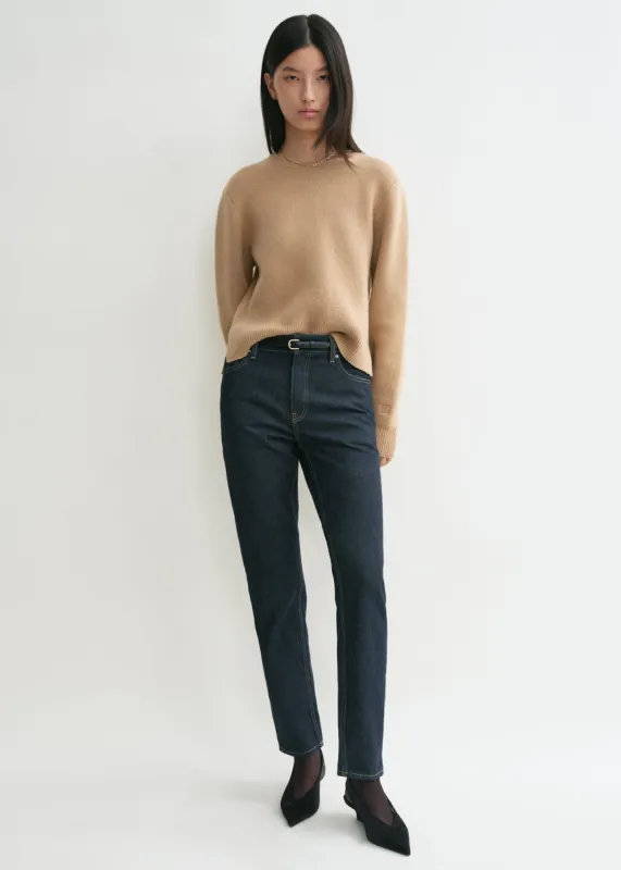 Cropped crew-neck knit camel sold by Toteme