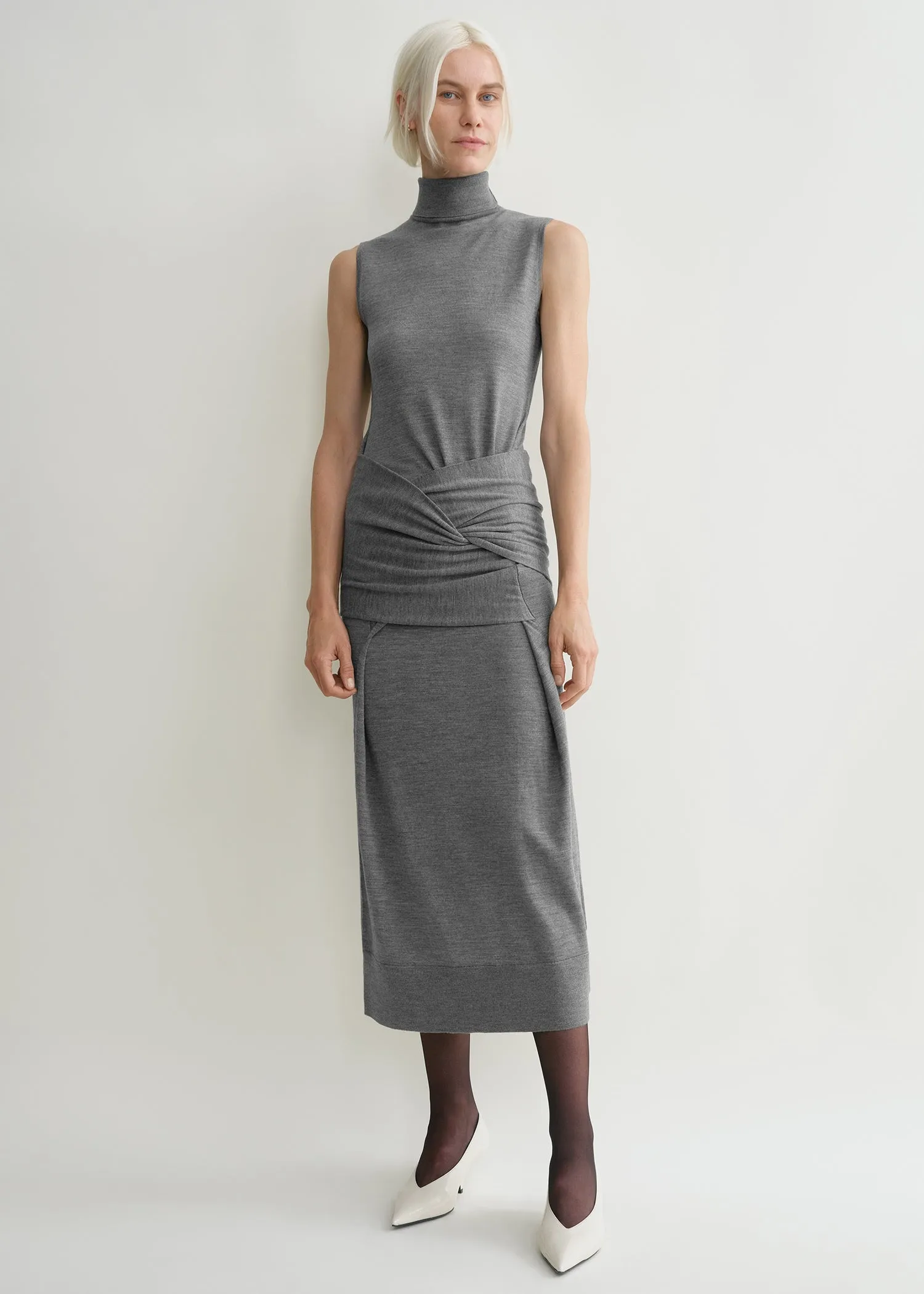 Draped knit dress grey melange sold by Toteme