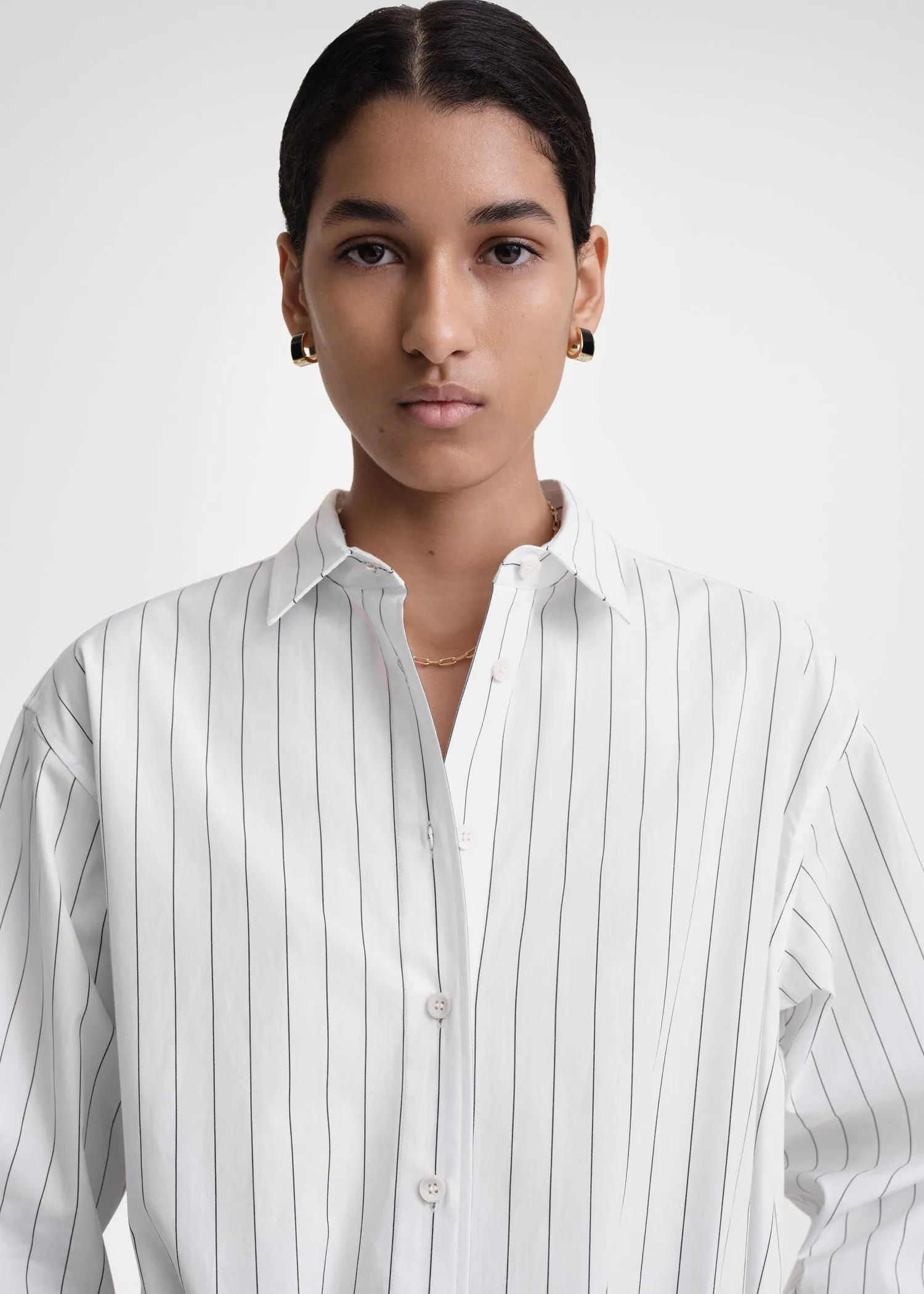Signature cotton shirt white/black sold by Toteme product image thumbnail 4