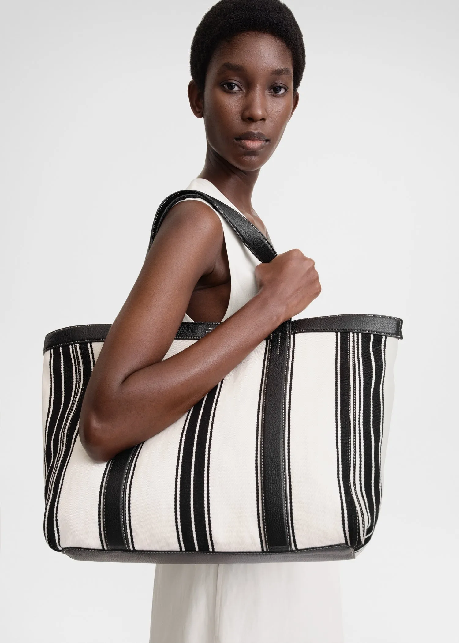 Striped canvas tote white/black sold by Toteme product image thumbnail 3