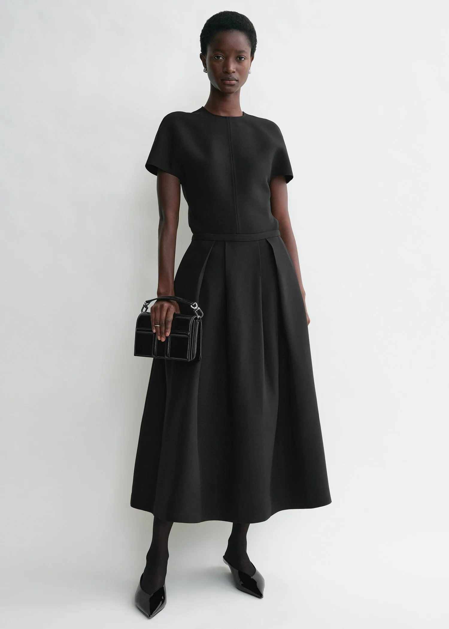 Wool silk twinflower skirt black sold by Toteme