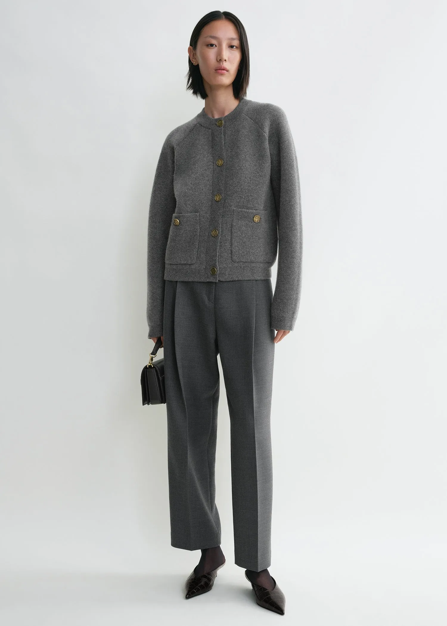 Hammered button cardigan grey melange sold by Toteme