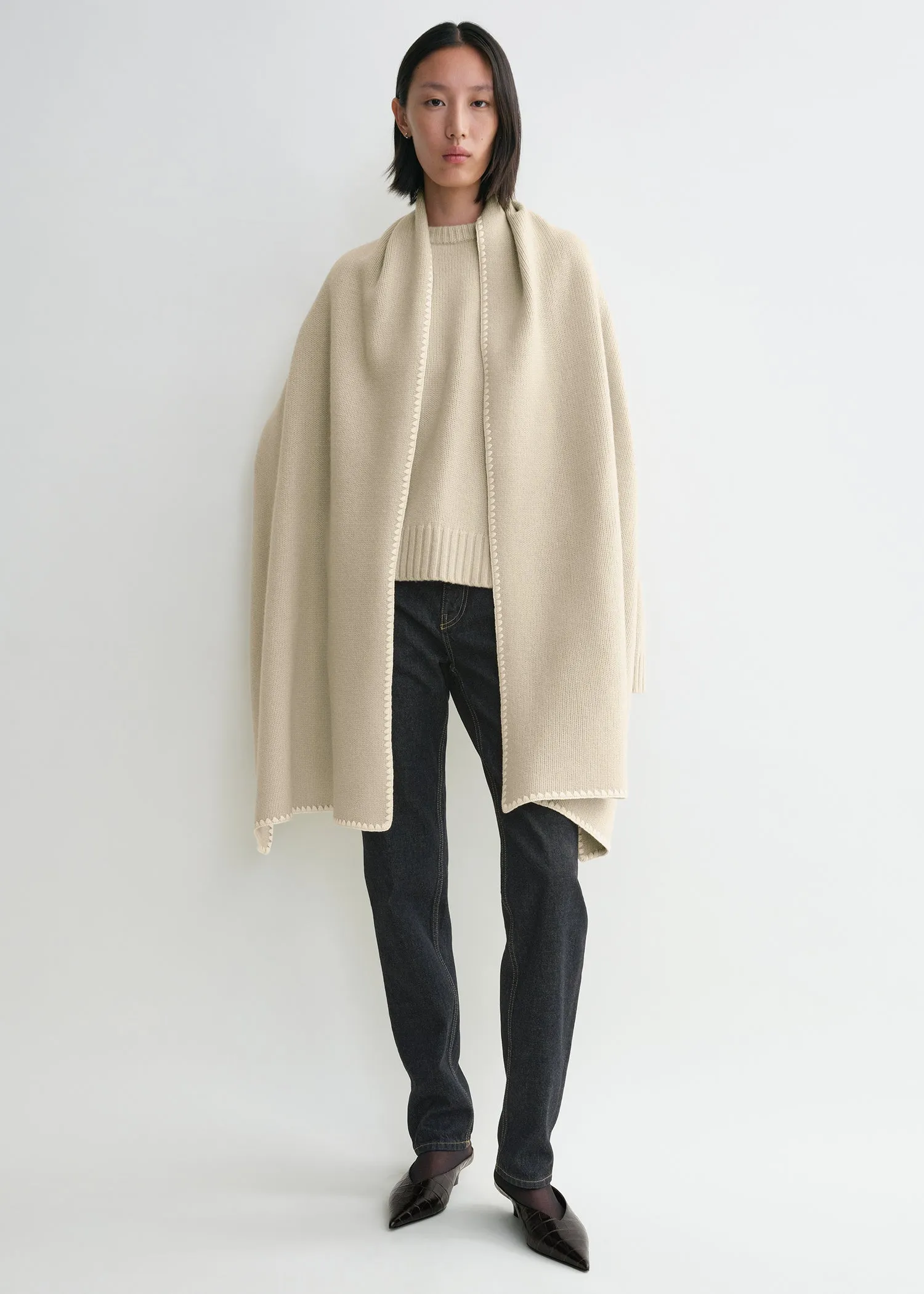 Embroidered wool cashmere scarf harvest sold by Toteme product image thumbnail 4