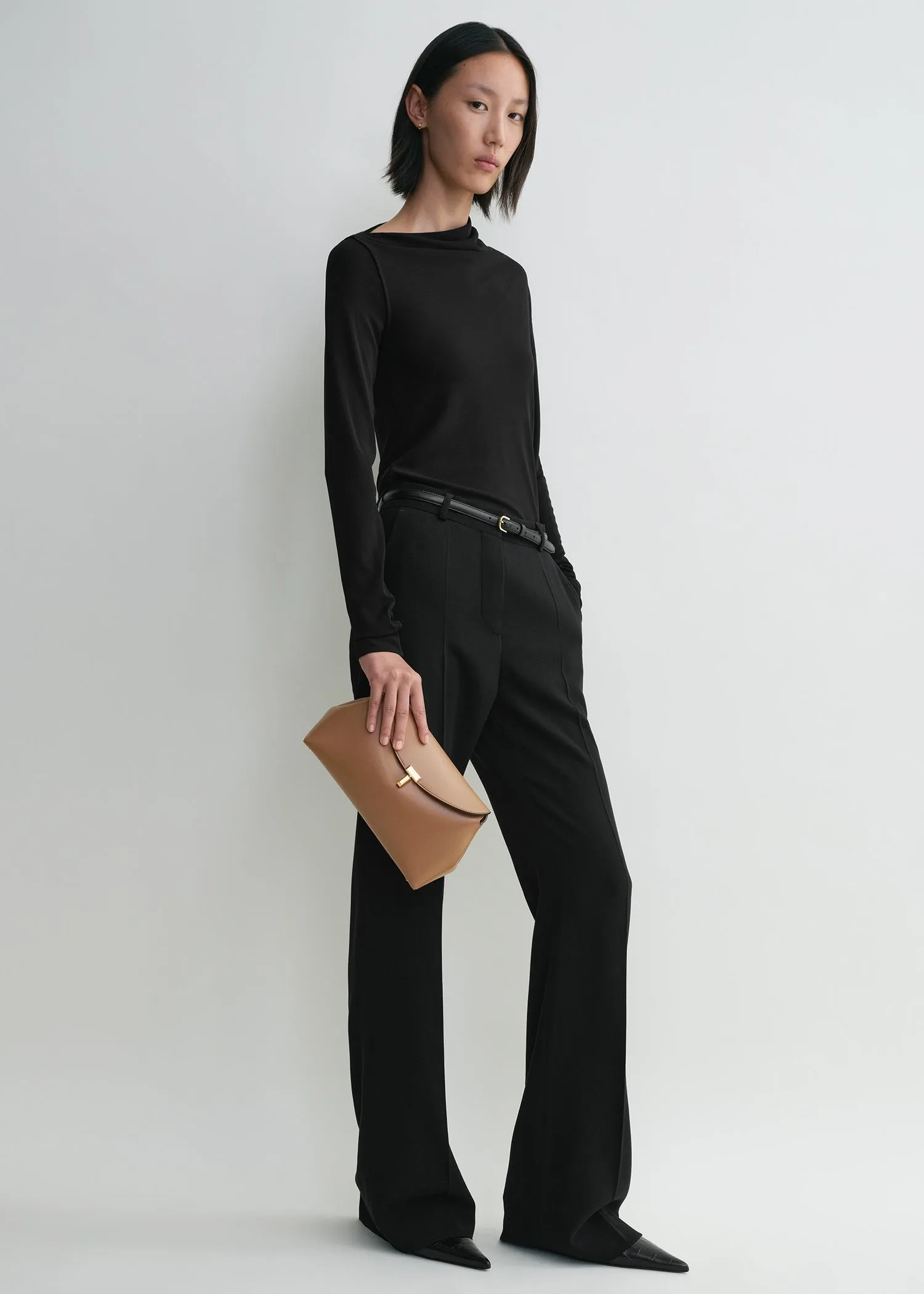 T-lock leather clutch camel sold by Toteme product image thumbnail 2