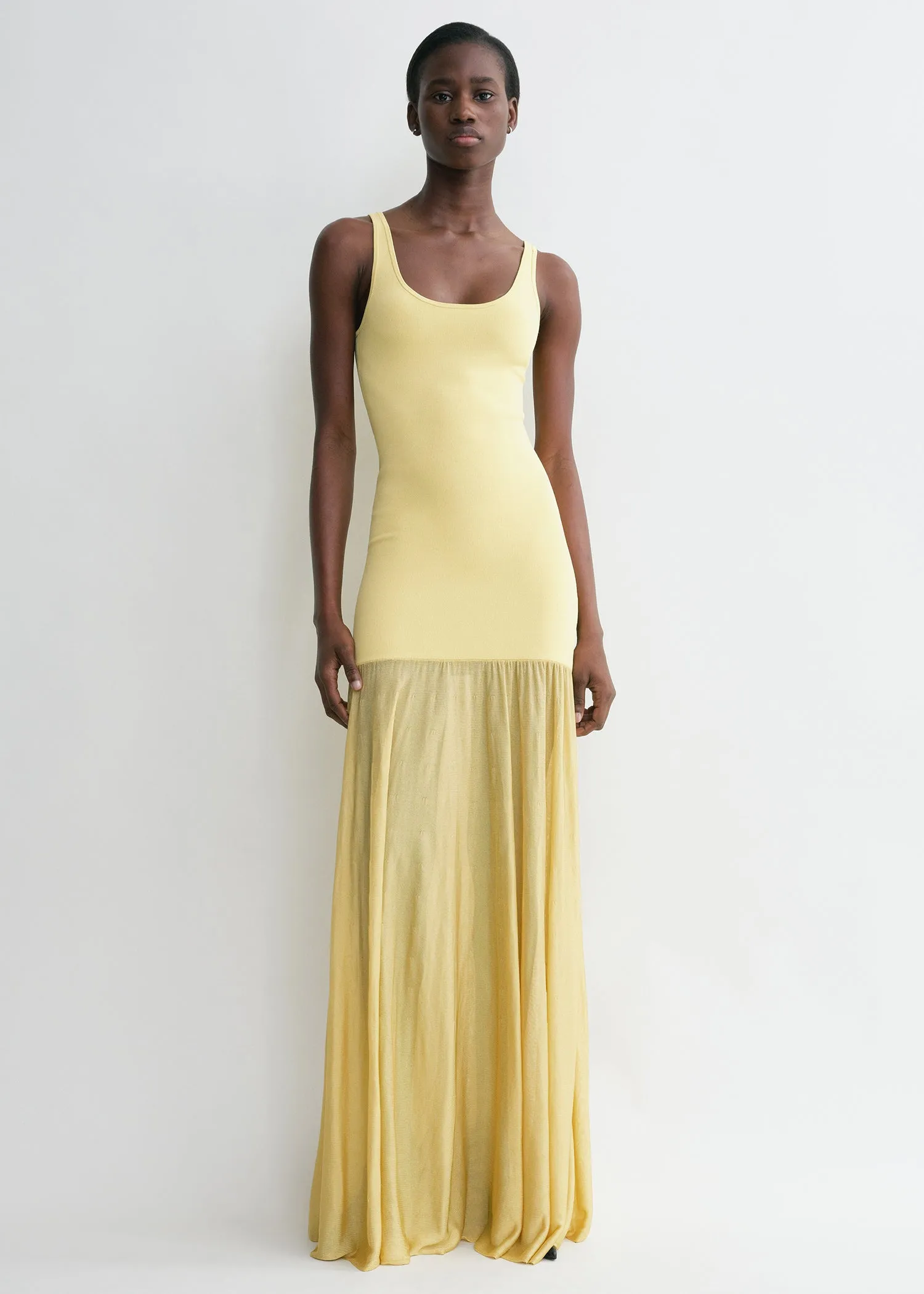 Evening tank dress soft yellow sold by Toteme