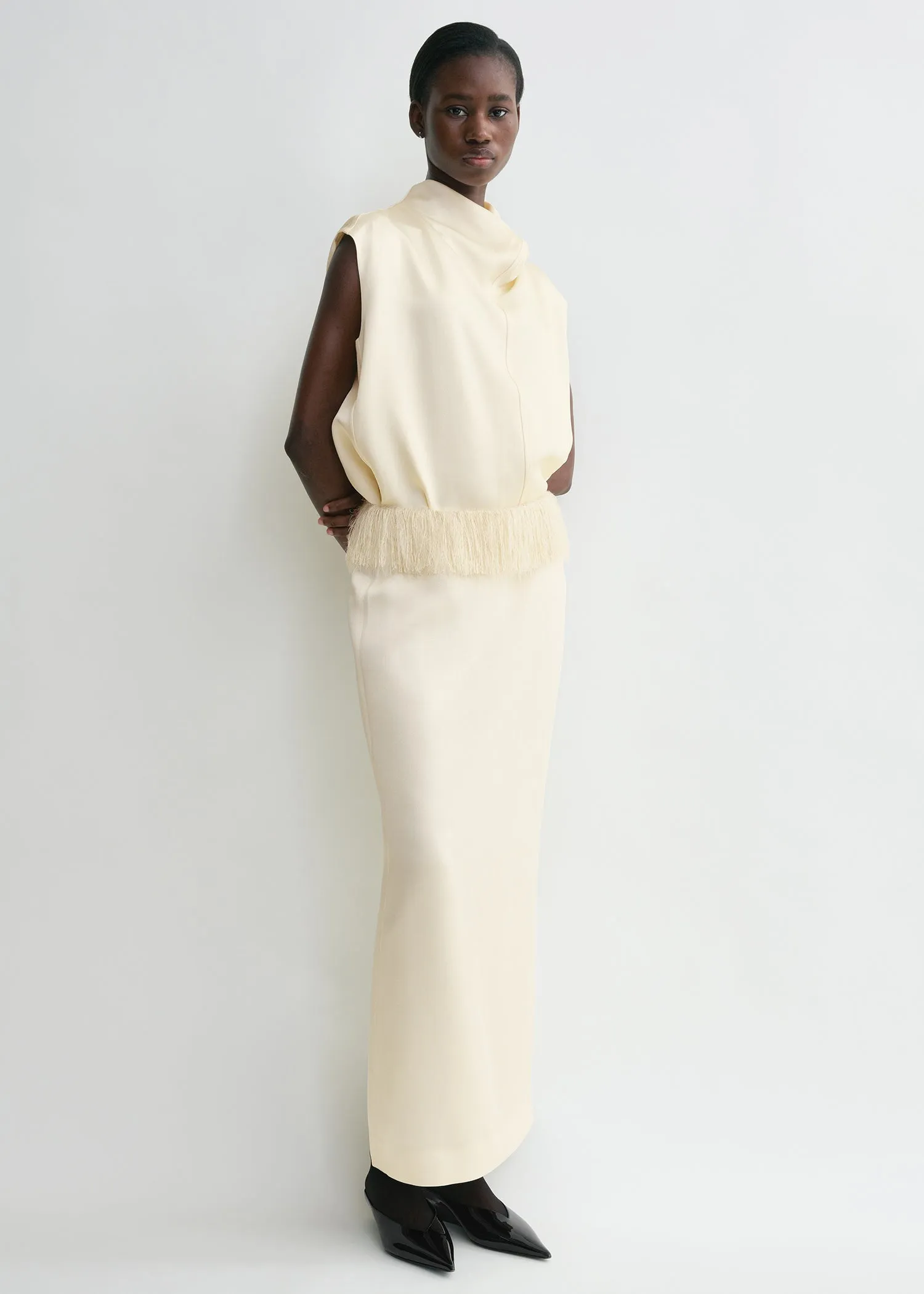 Fringe skirt macadamia sold by Toteme