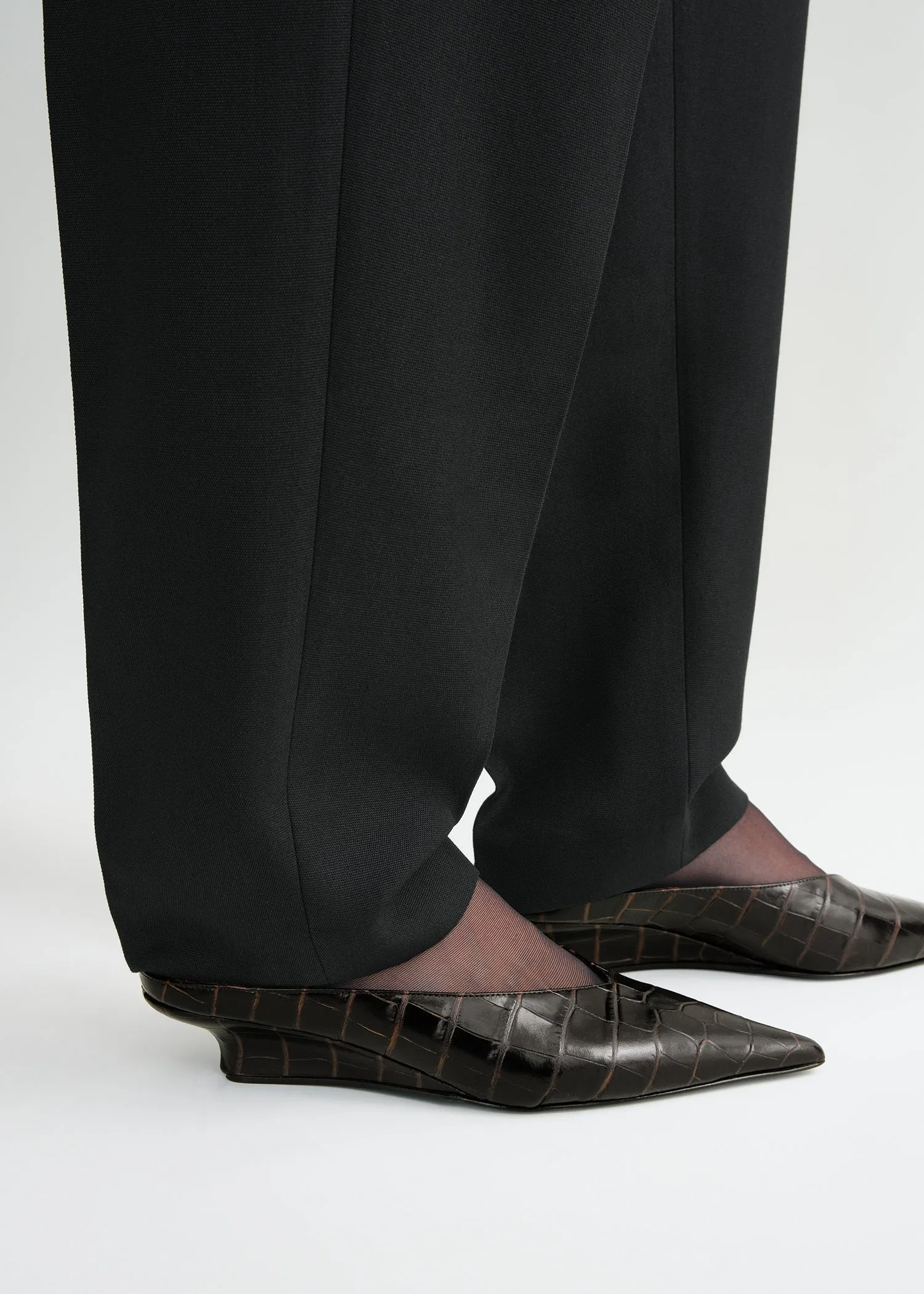 Sharp croco-embossed wedge mules dark brown sold by Toteme product image thumbnail 3