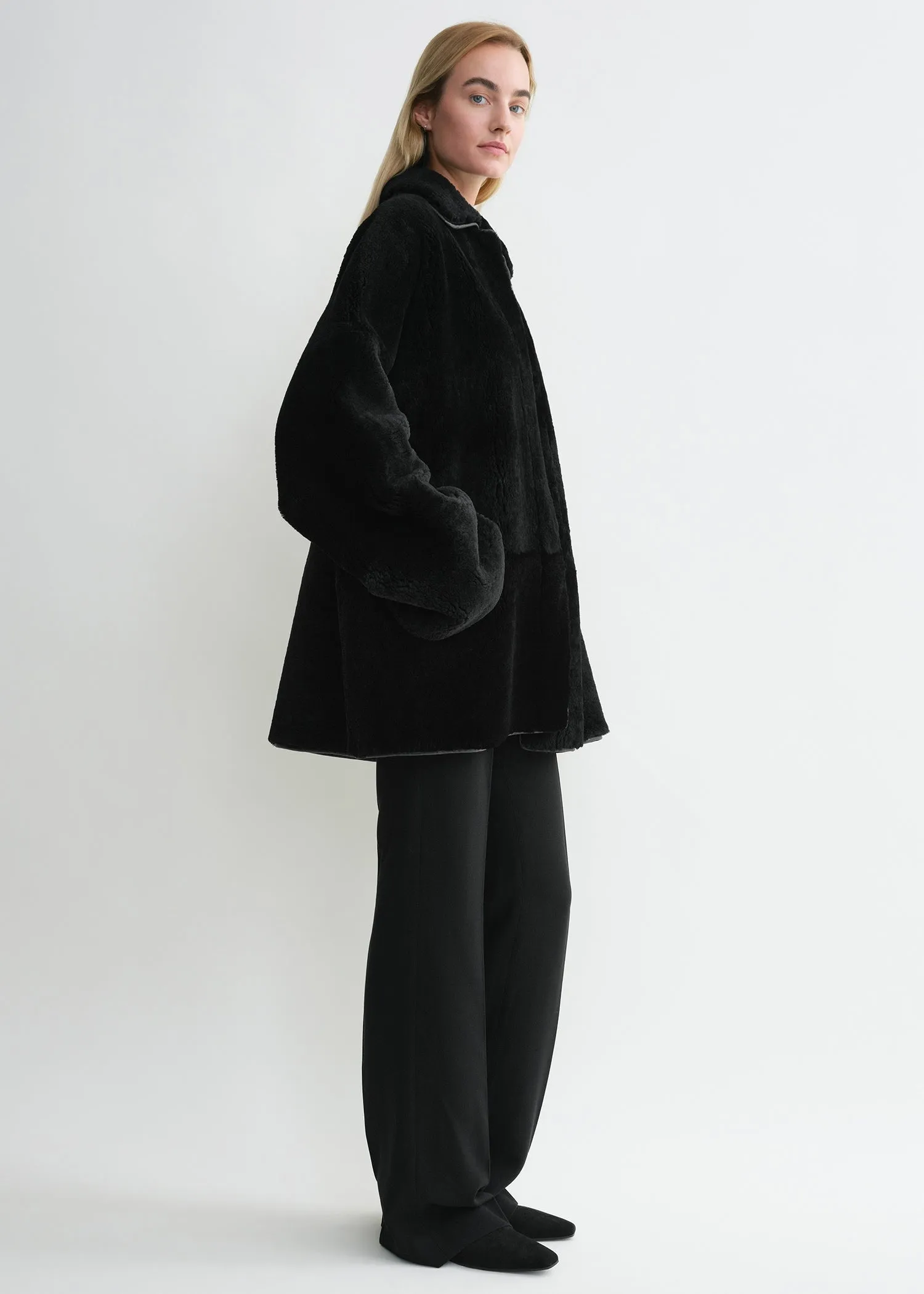 Teddy shearling overshirt jacket black sold by Toteme product image thumbnail 2