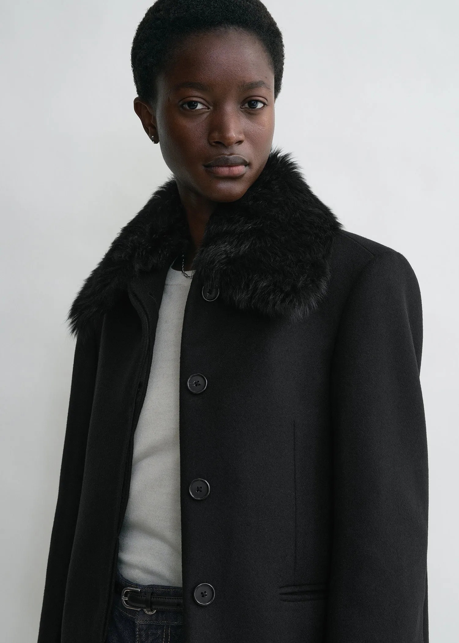 Shearling collar jacket black sold by Toteme product image thumbnail 4