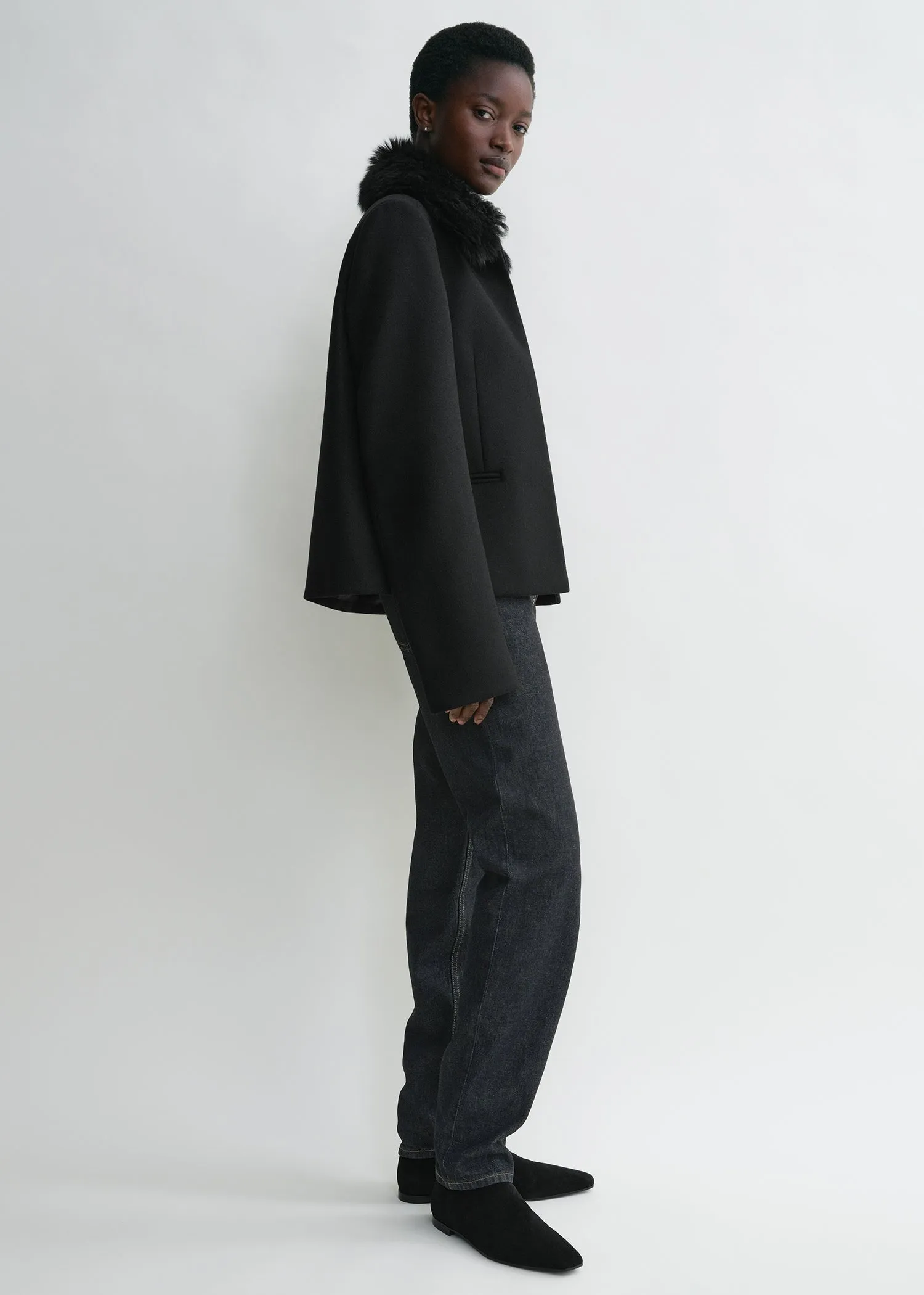 Shearling collar jacket black sold by Toteme product image thumbnail 2