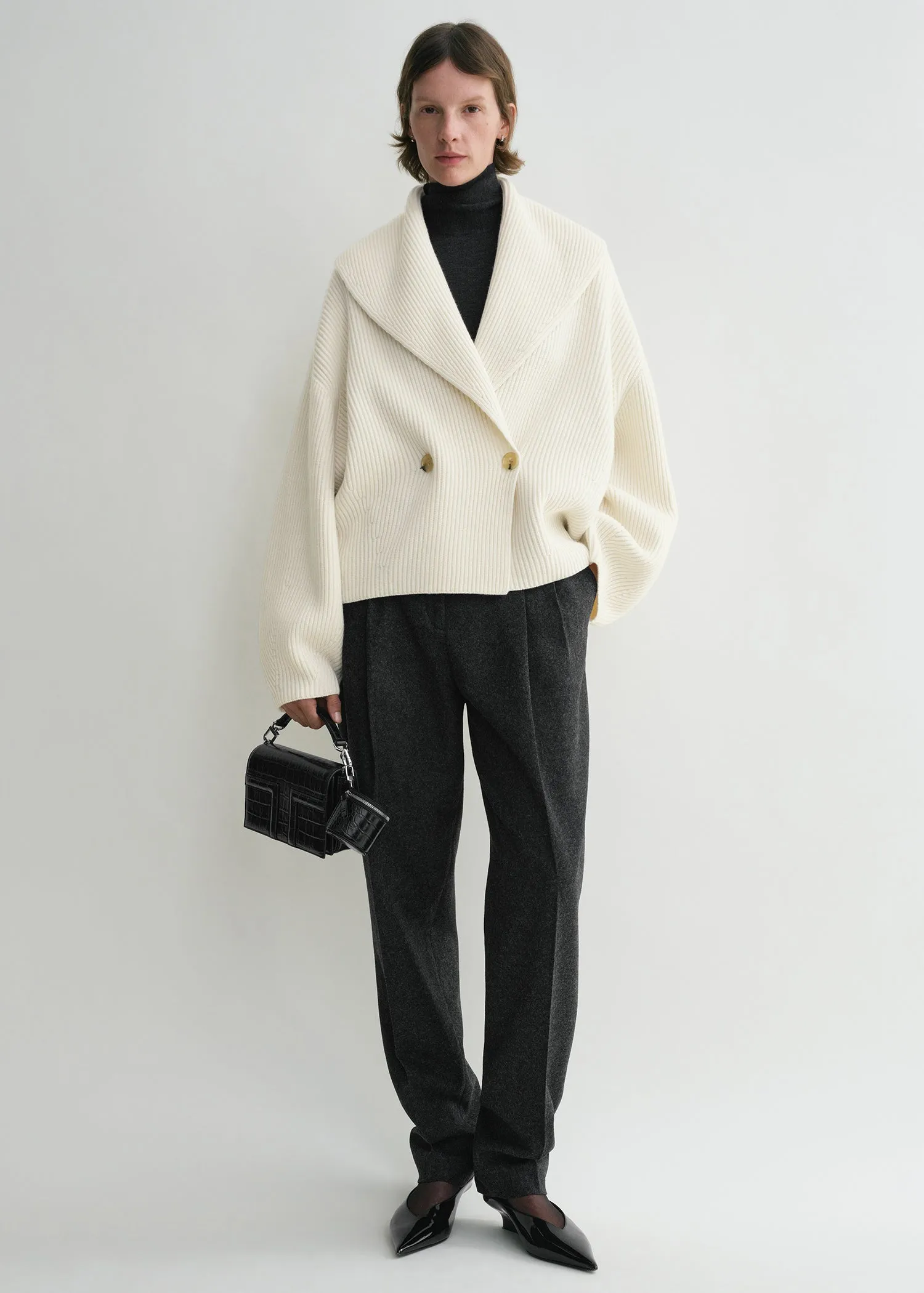 Shawl-lapel cardigan milk sold by Toteme