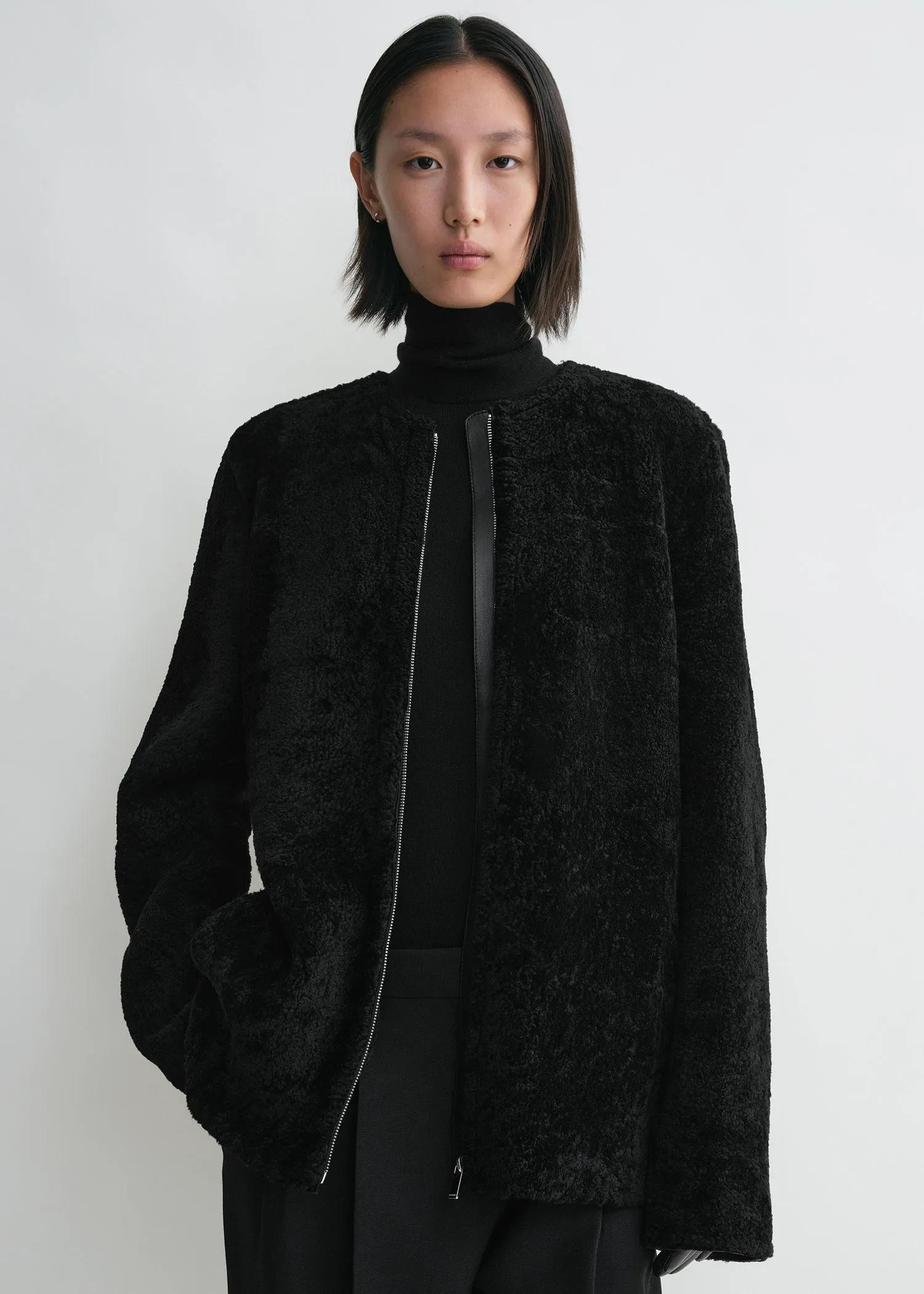 Zipped teddy shearling jacket black sold by Toteme product image thumbnail 4
