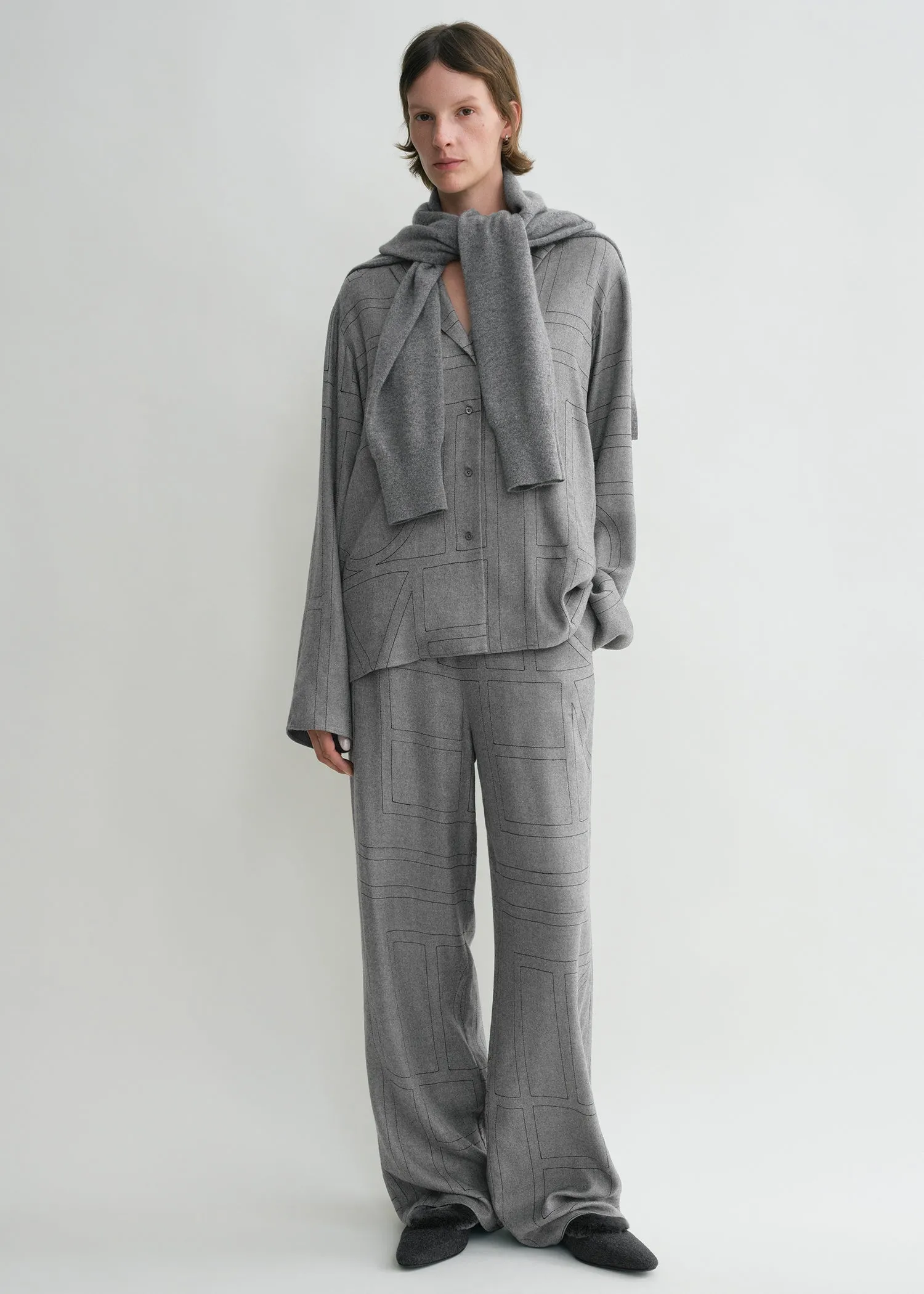 Monogram flannel pj top smoke melange sold by Toteme