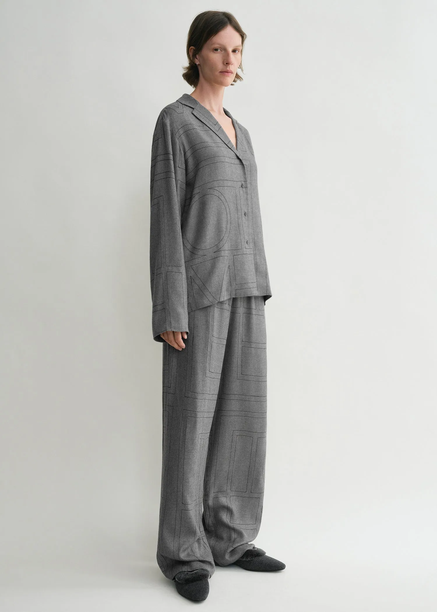 Monogram flannel pj top smoke melange sold by Toteme product image thumbnail 2