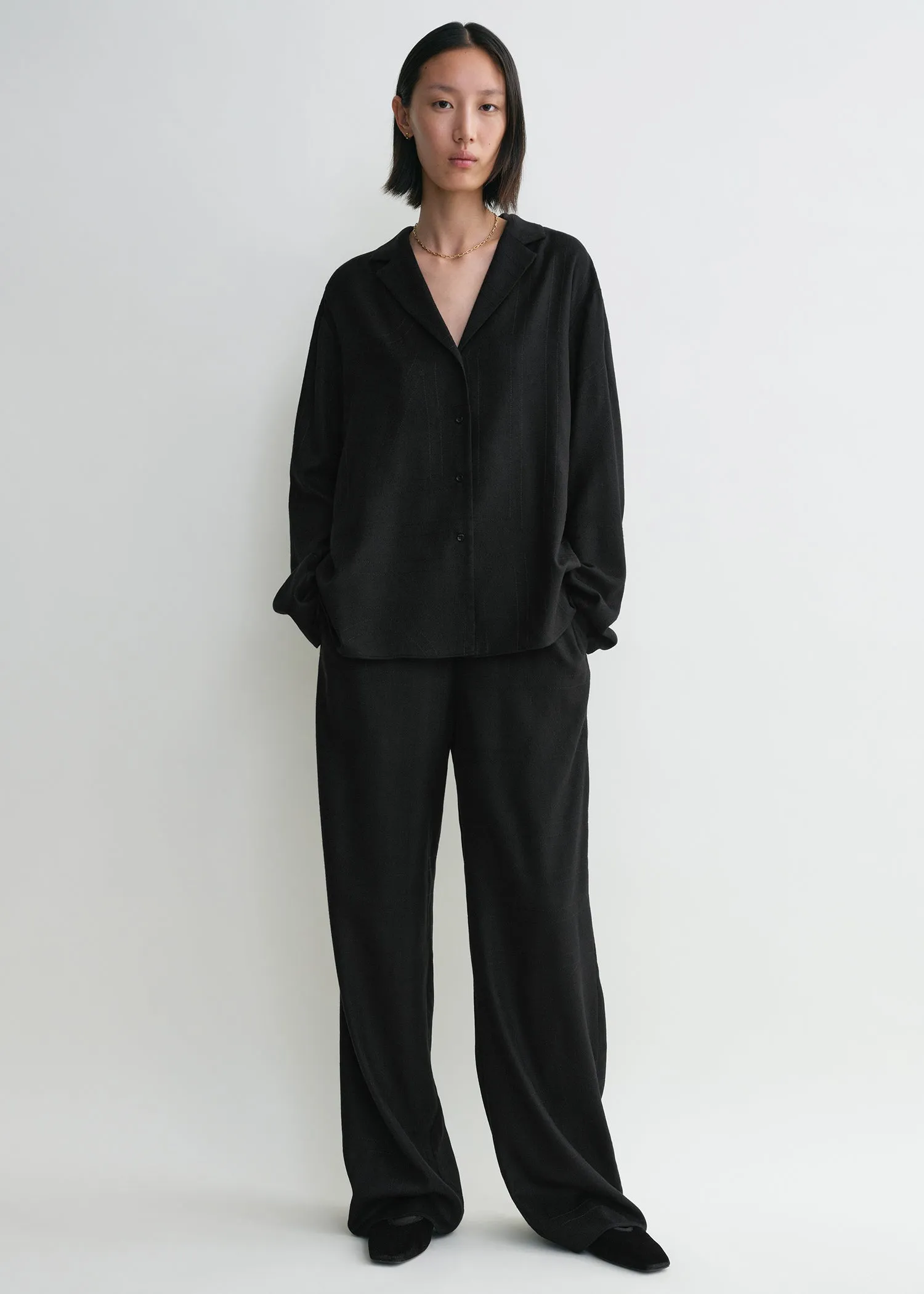 Monogram flannel pj top black sold by Toteme