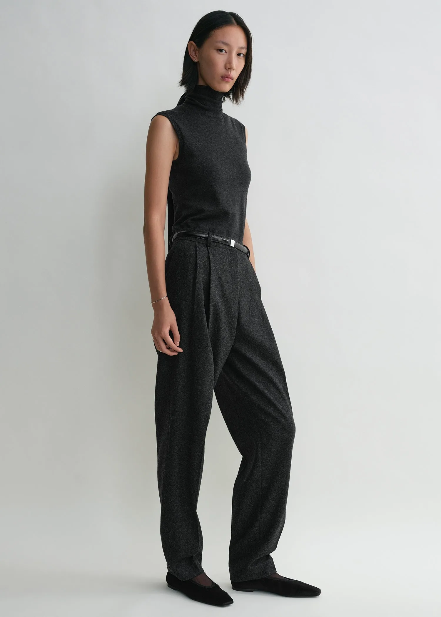 Double-pleated tailored trousers charcoal melange sold by Toteme product image thumbnail 2