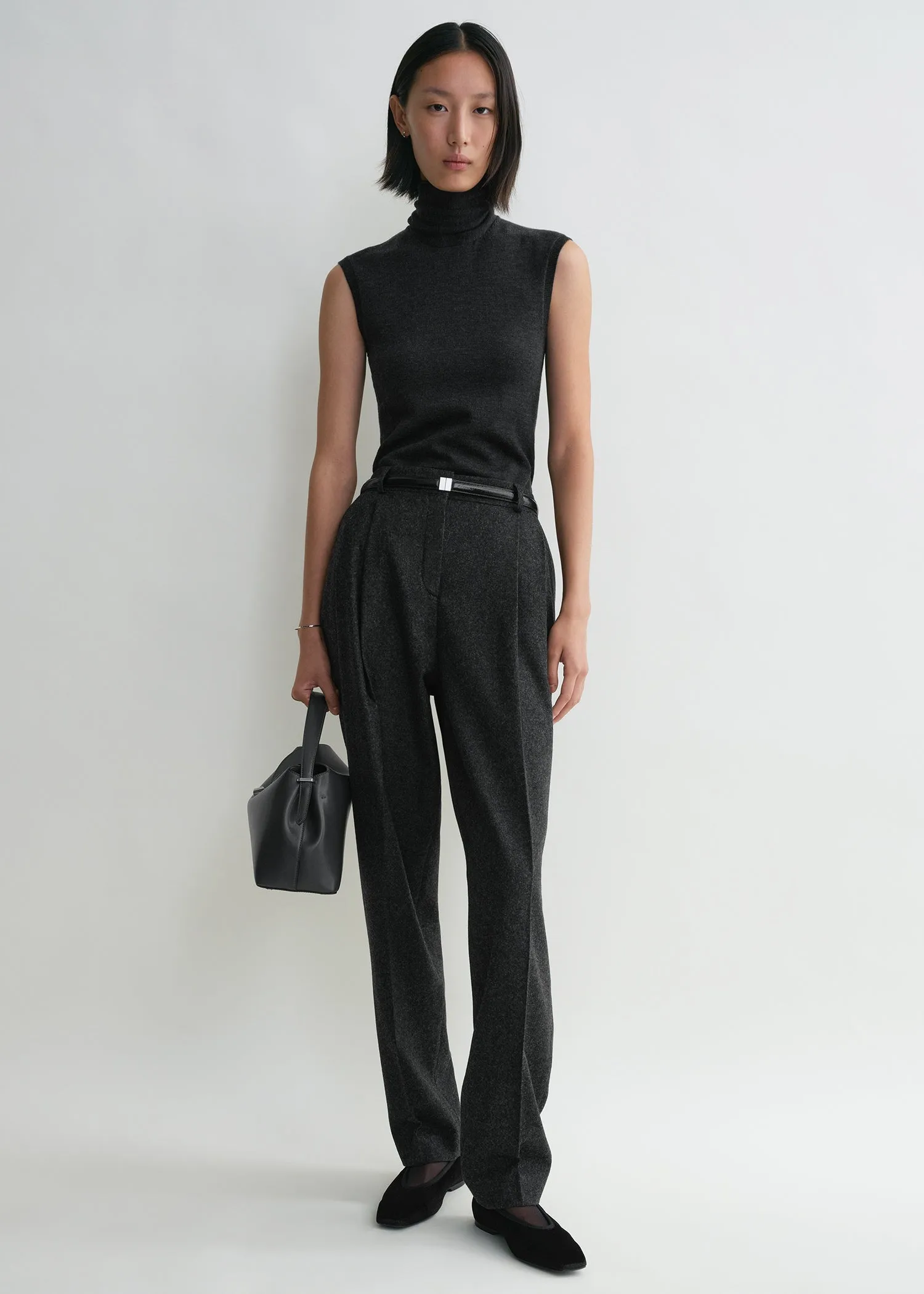 Double-pleated tailored trousers charcoal melange sold by Toteme