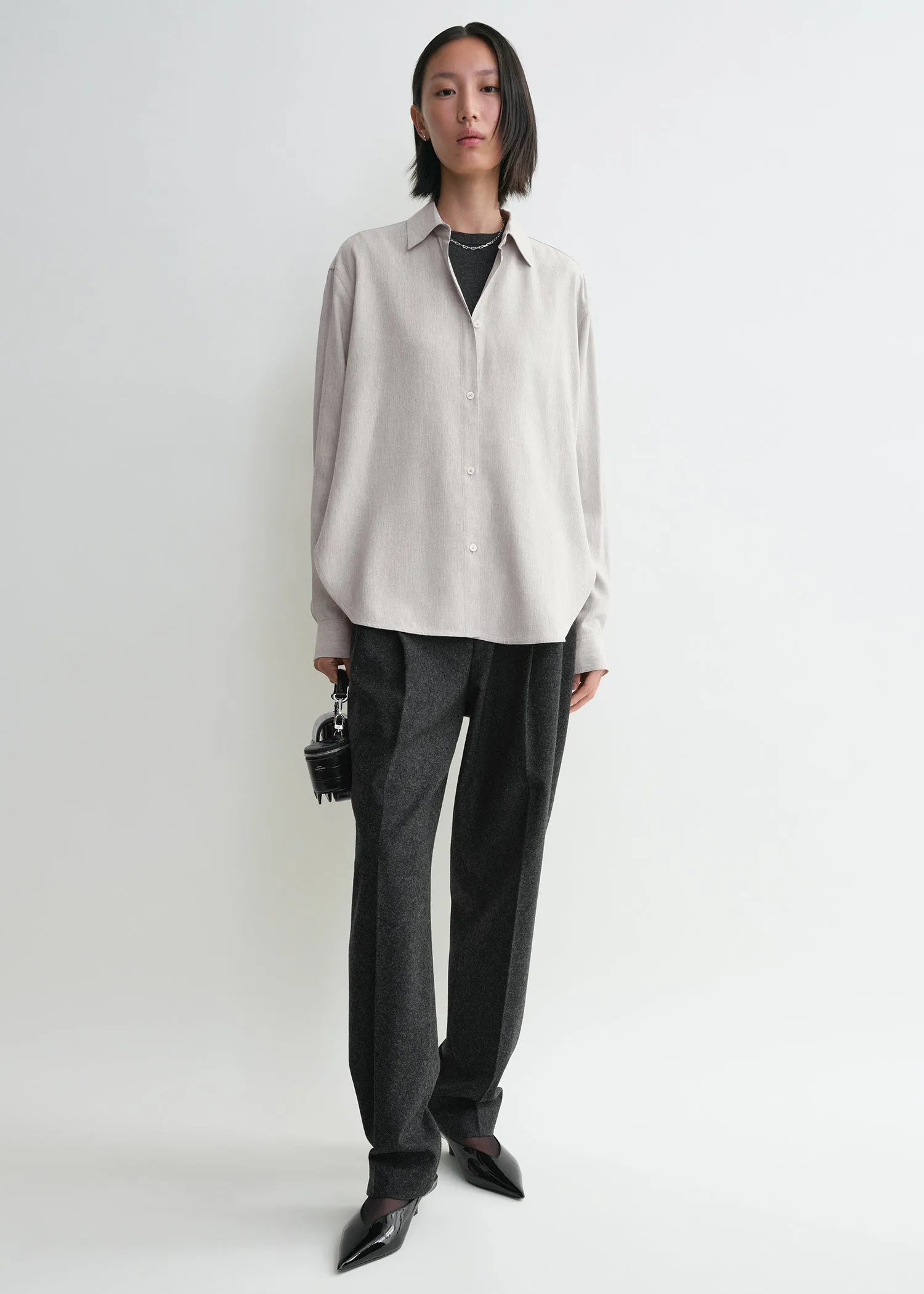 Fluid viscose-blend shirt pale grey mélange sold by Toteme product image thumbnail 2