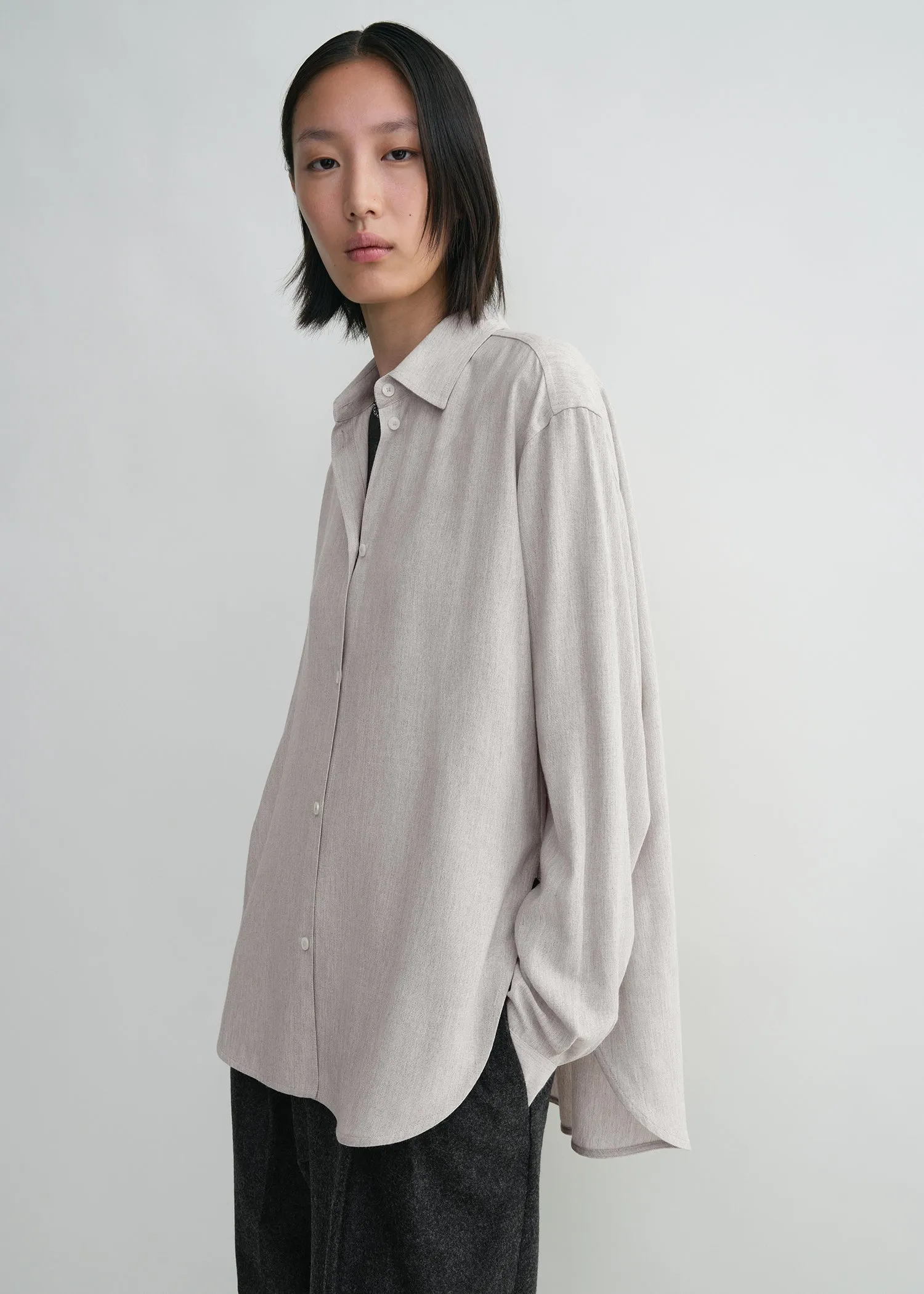Fluid viscose-blend shirt pale grey mélange sold by Toteme product image thumbnail 4