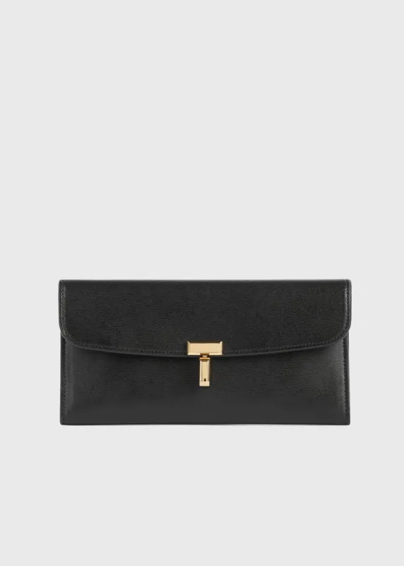 T-lock leather wallet black sold by Toteme