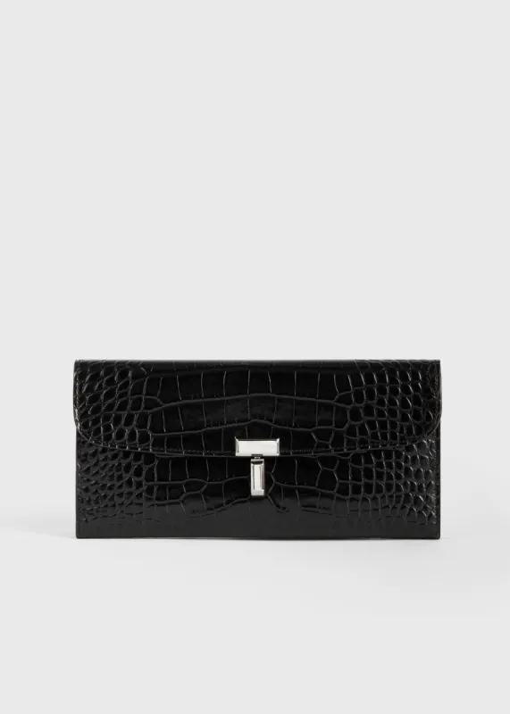 T-lock croco-embossed wallet black sold by Toteme