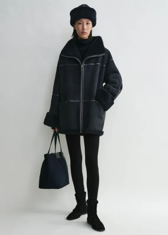 Signature shearling jacket navy sold by Toteme