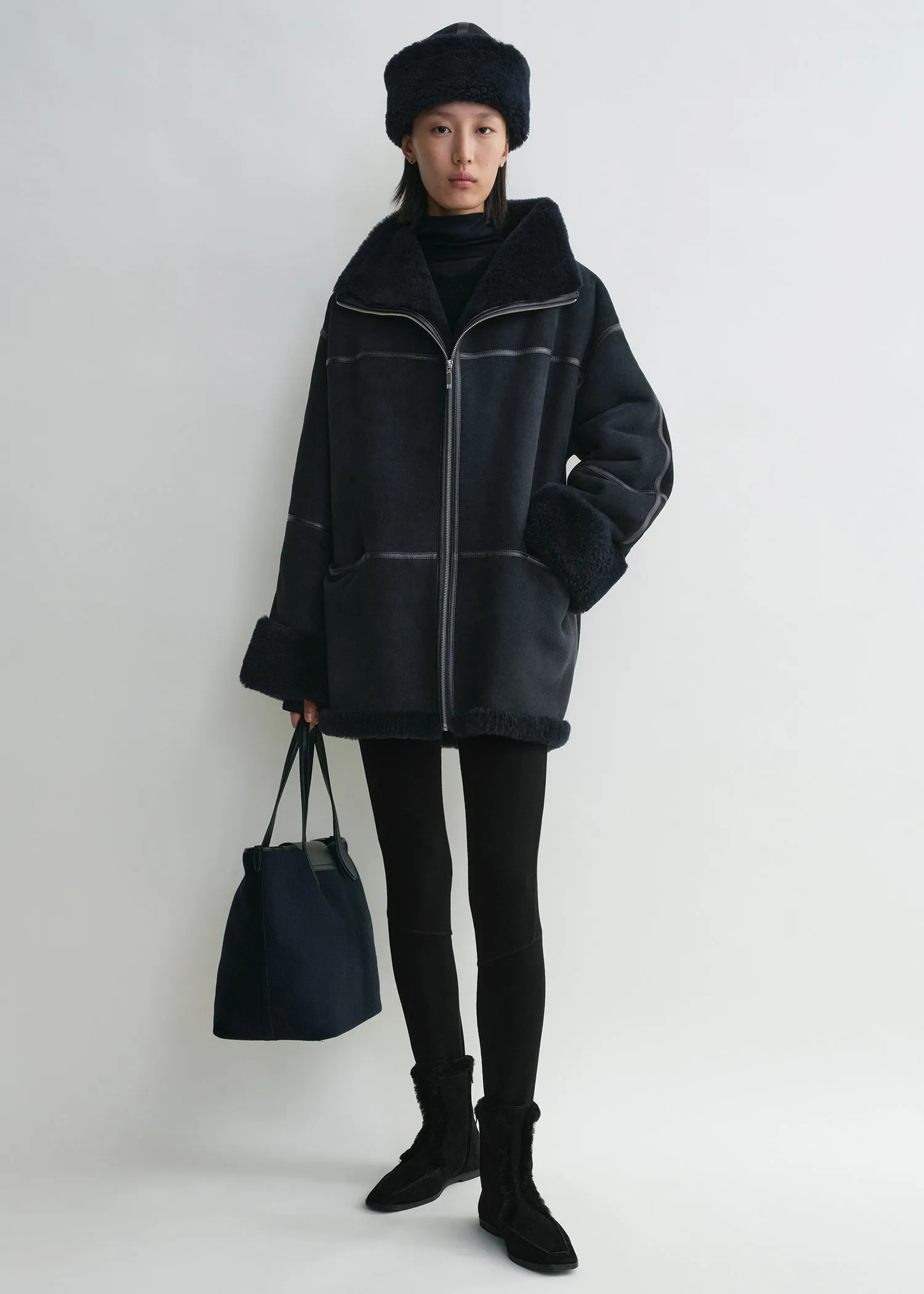 Signature shearling jacket navy sold by Toteme
