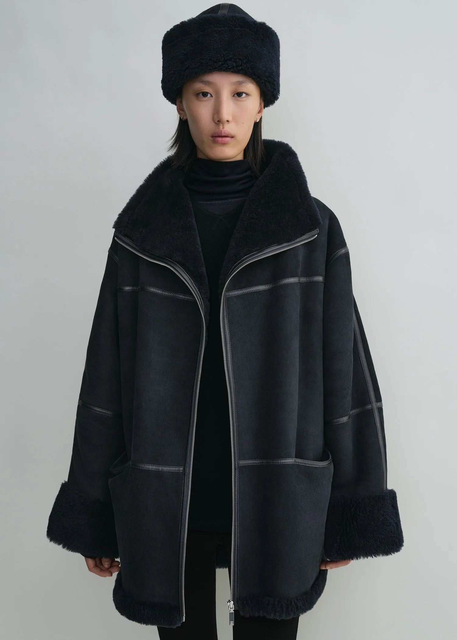 Signature shearling jacket navy sold by Toteme product image thumbnail 5