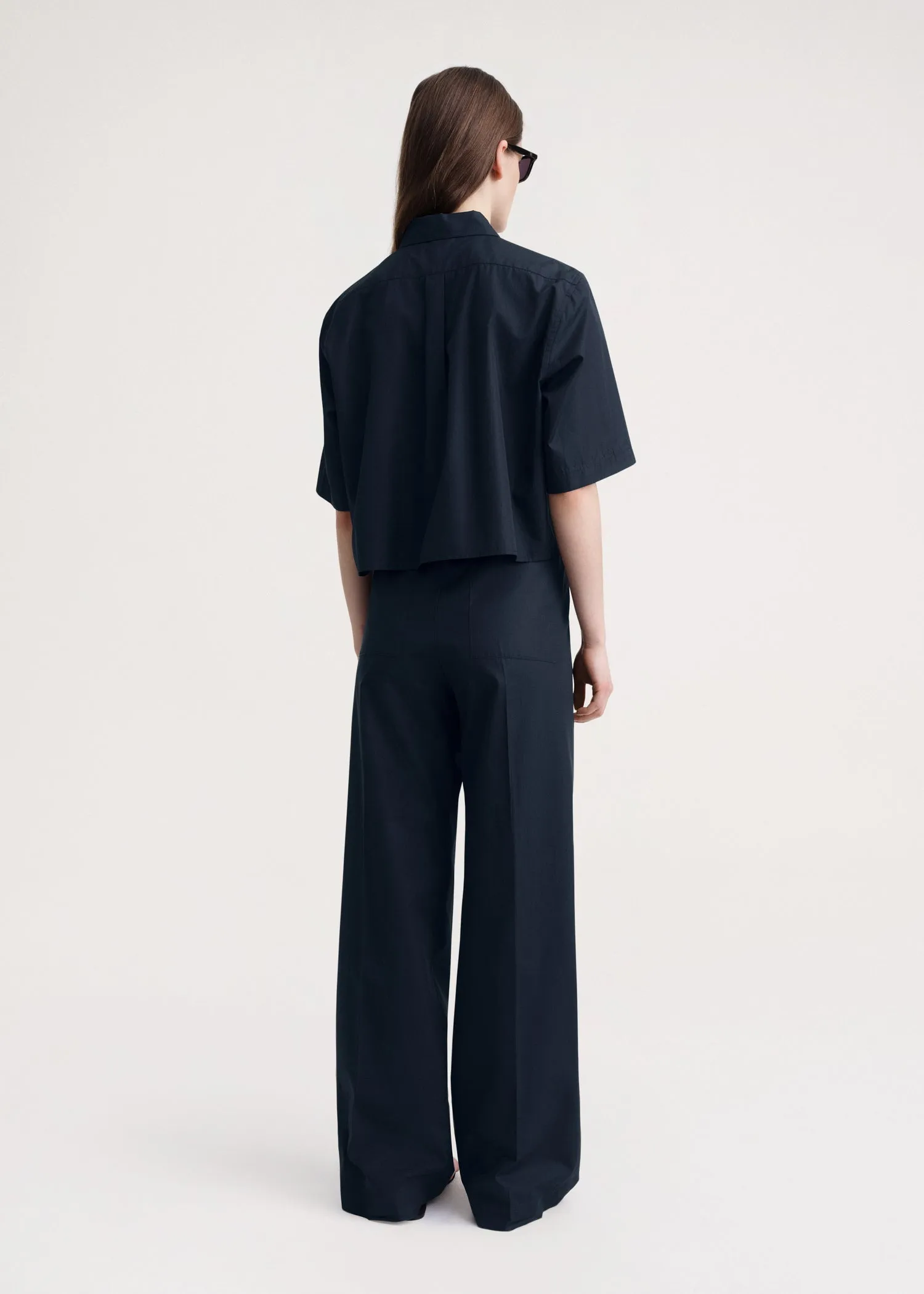 Cropped cotton-poplin shirt dark navy sold by Toteme product image thumbnail 3