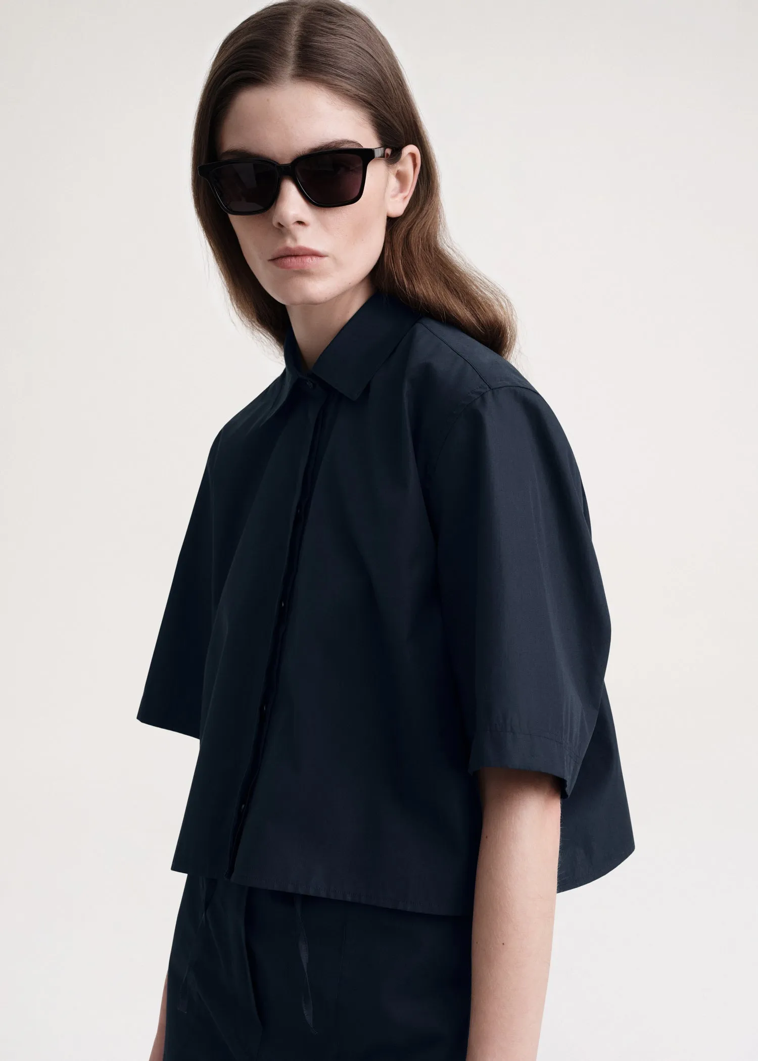 Cropped cotton-poplin shirt dark navy sold by Toteme product image thumbnail 4