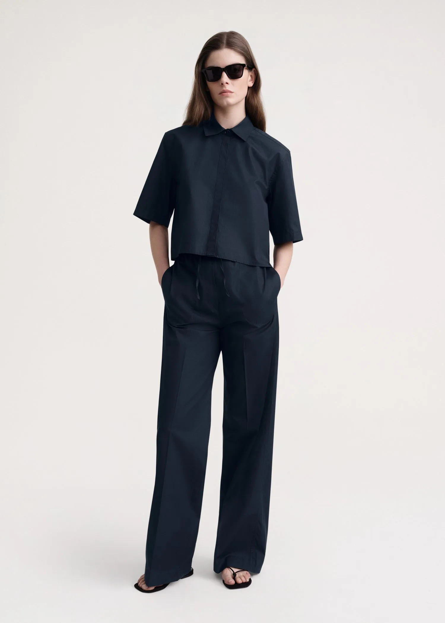 Cropped cotton-poplin shirt dark navy sold by Toteme