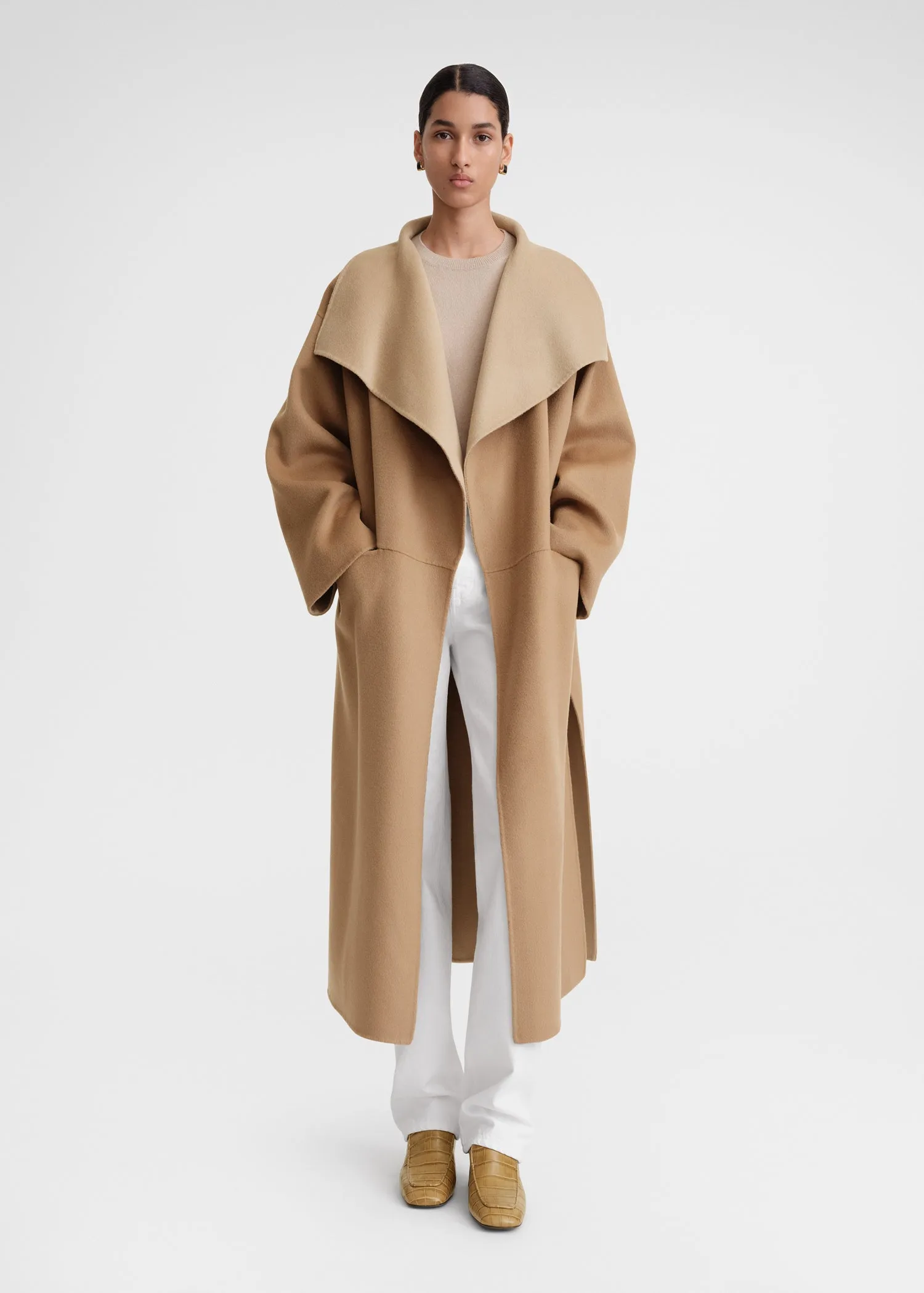 Two-tone signature wool cashmere coat dark biscuit sold by Toteme