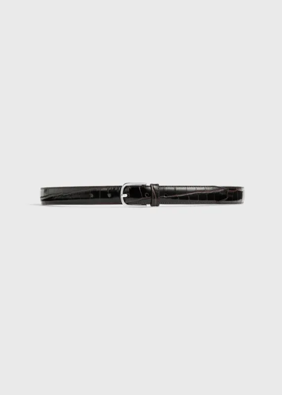 Slim croco-embossed belt chocolate sold by Toteme