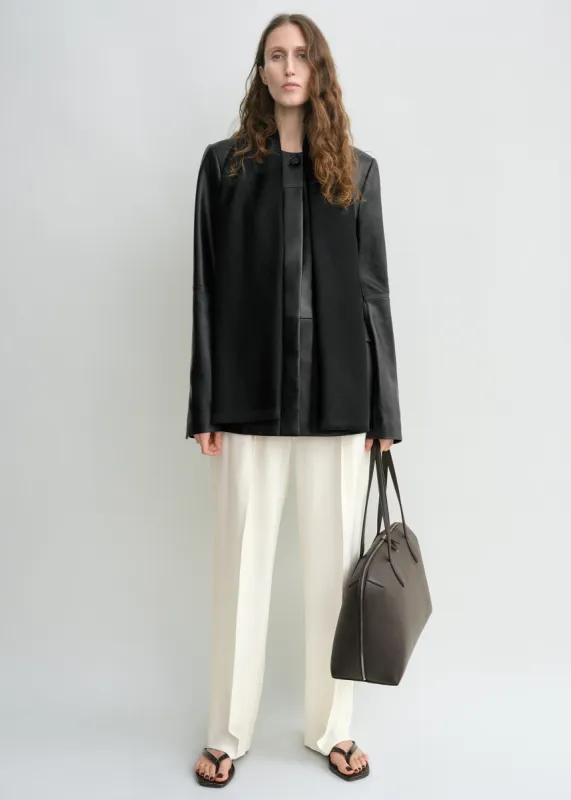 Collarless leather jacket black sold by Toteme