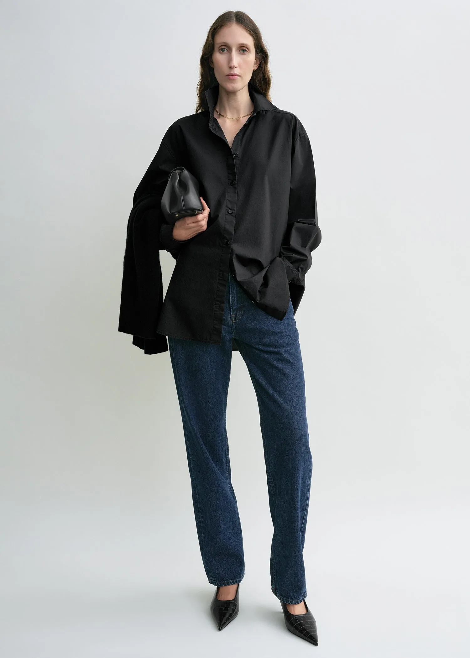 Classic tumbled shirt washed black sold by Toteme