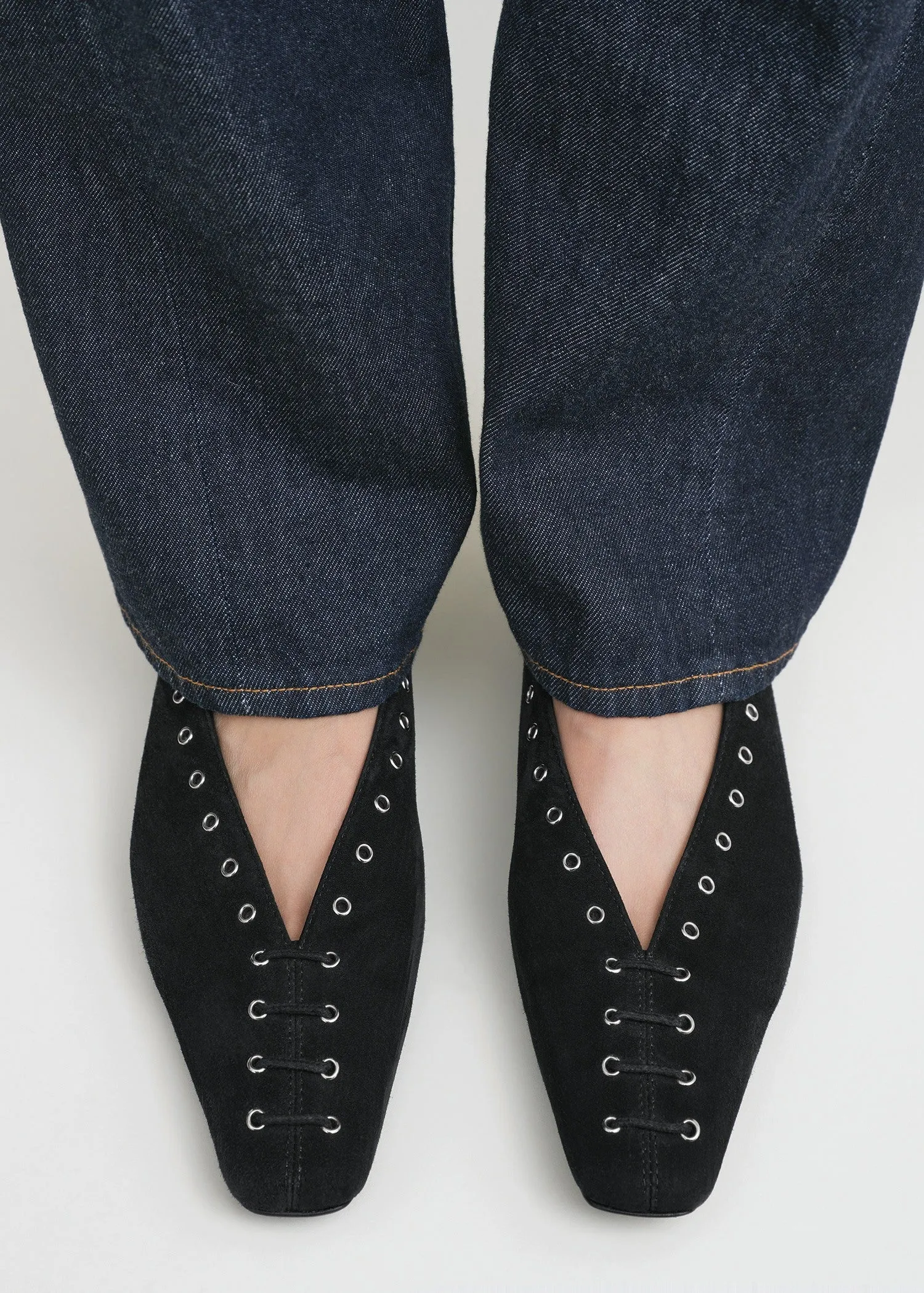 Suede lace-up ballerinas black sold by Toteme product image thumbnail 2