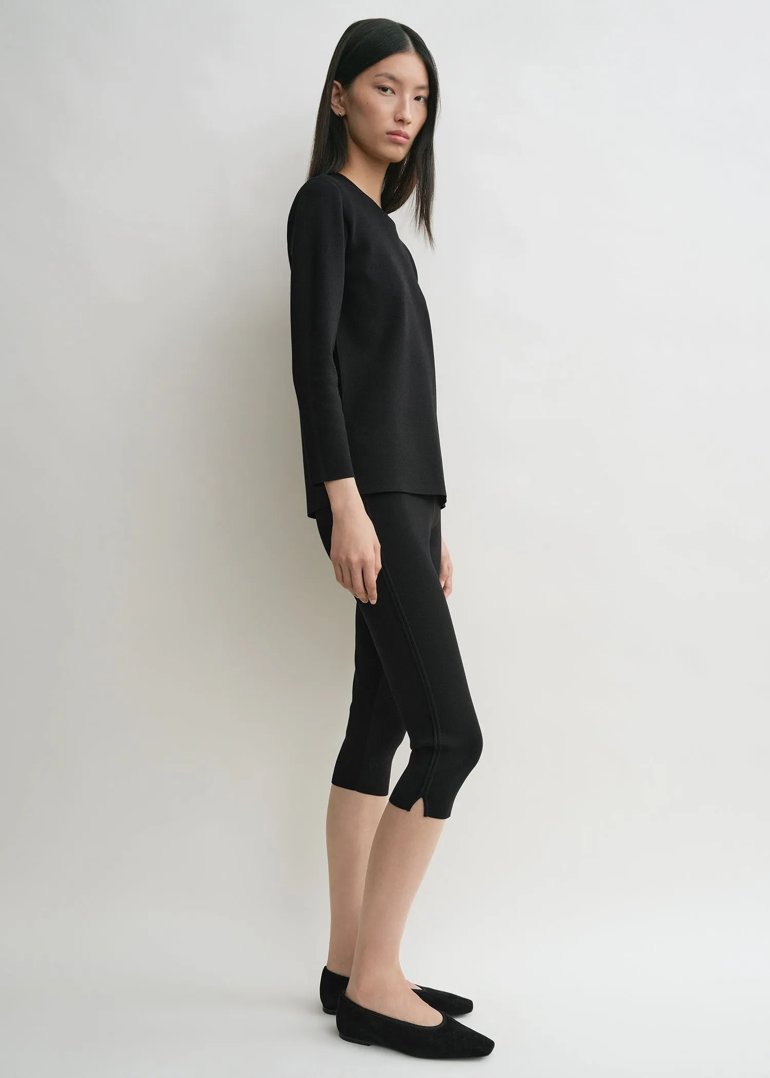 Compact knit capri trousers black sold by Toteme product image thumbnail 2