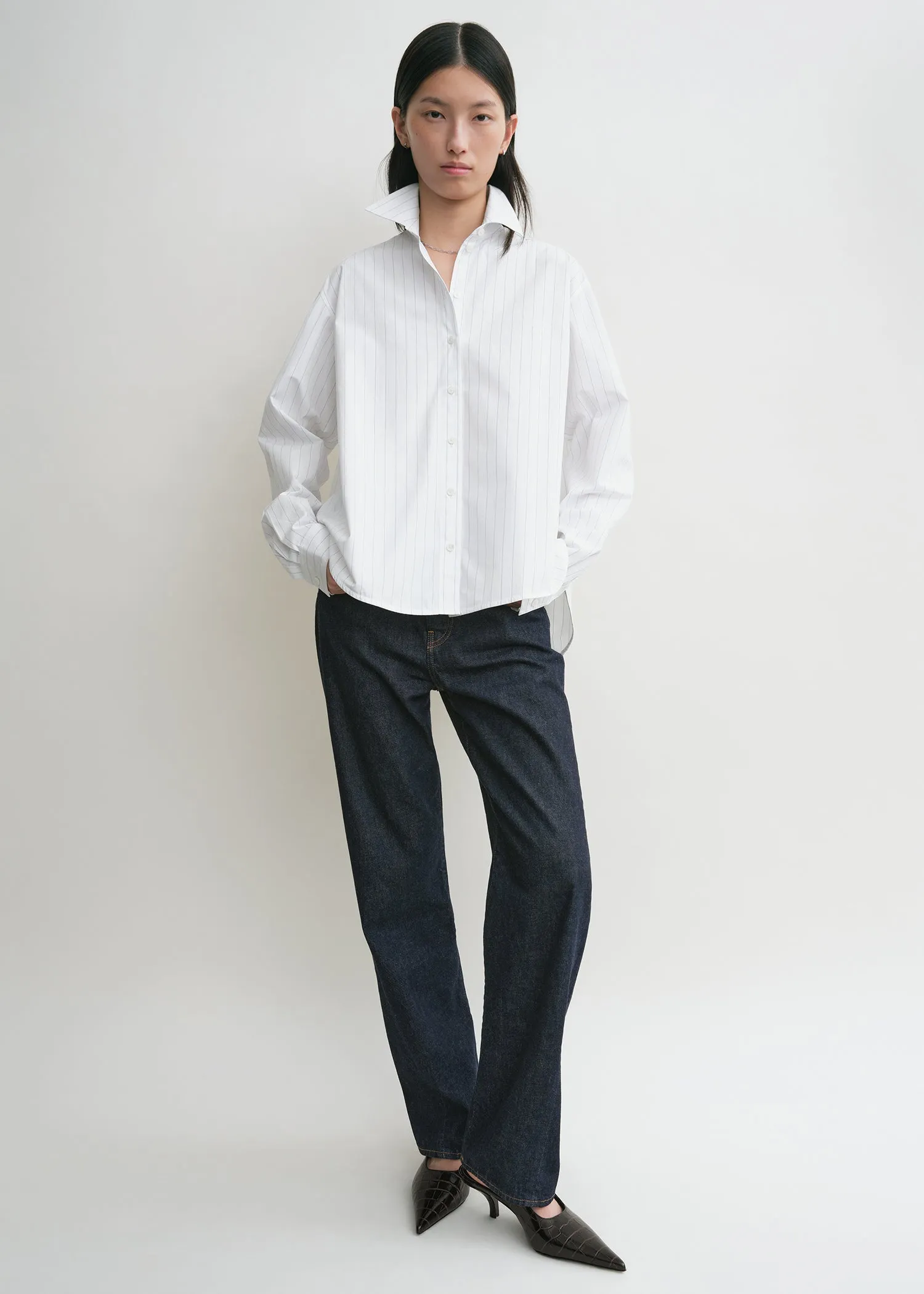 Monogram striped shirt white/cobalt pinstripe sold by Toteme product image thumbnail 4
