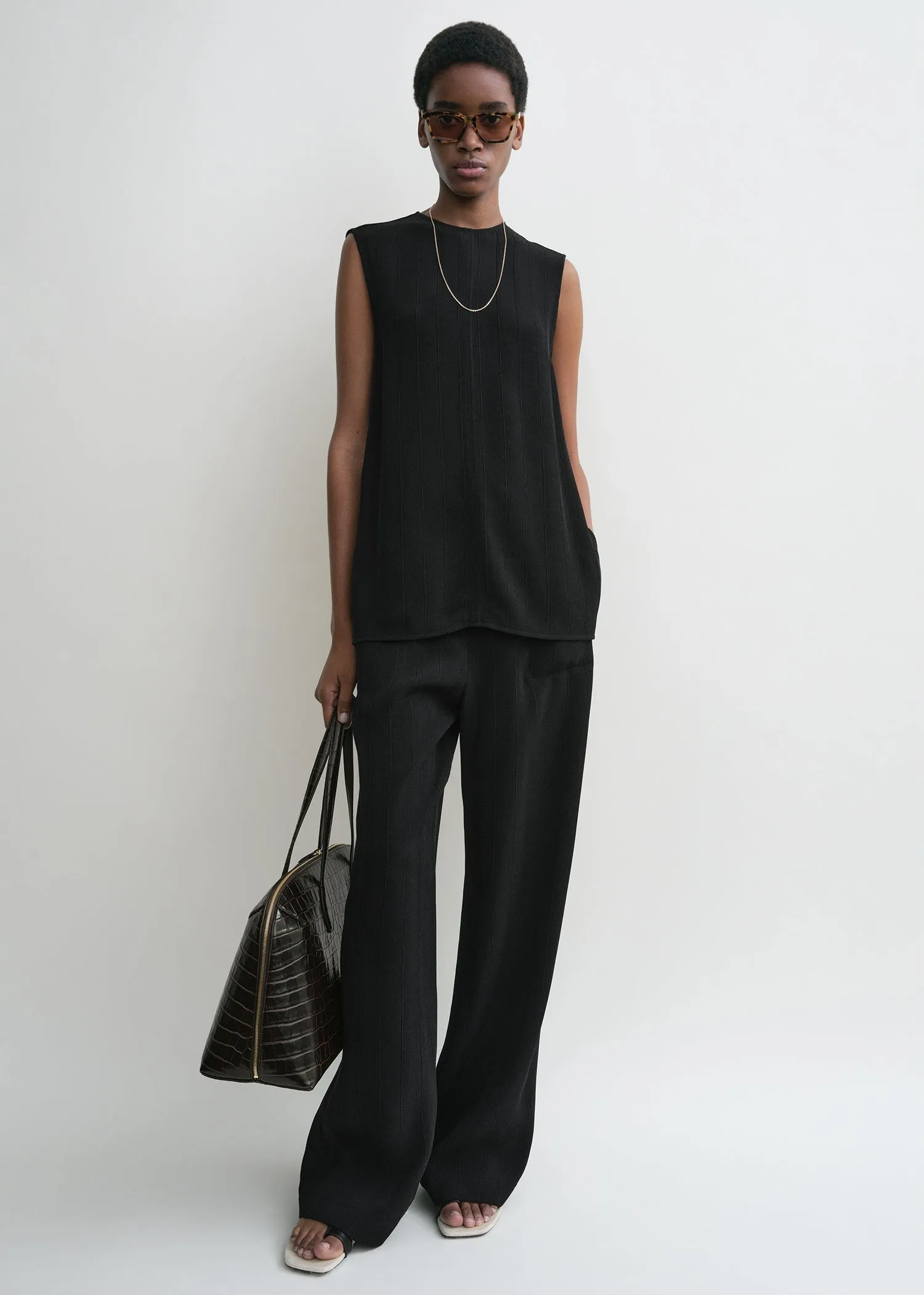 Woven stripe top black sold by Toteme