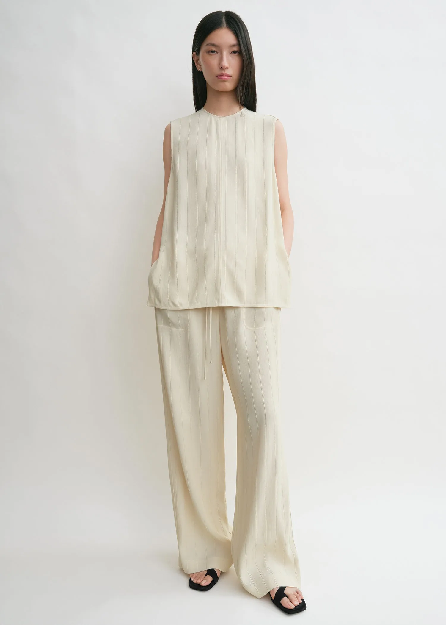 Woven stripe top ecru sold by Toteme