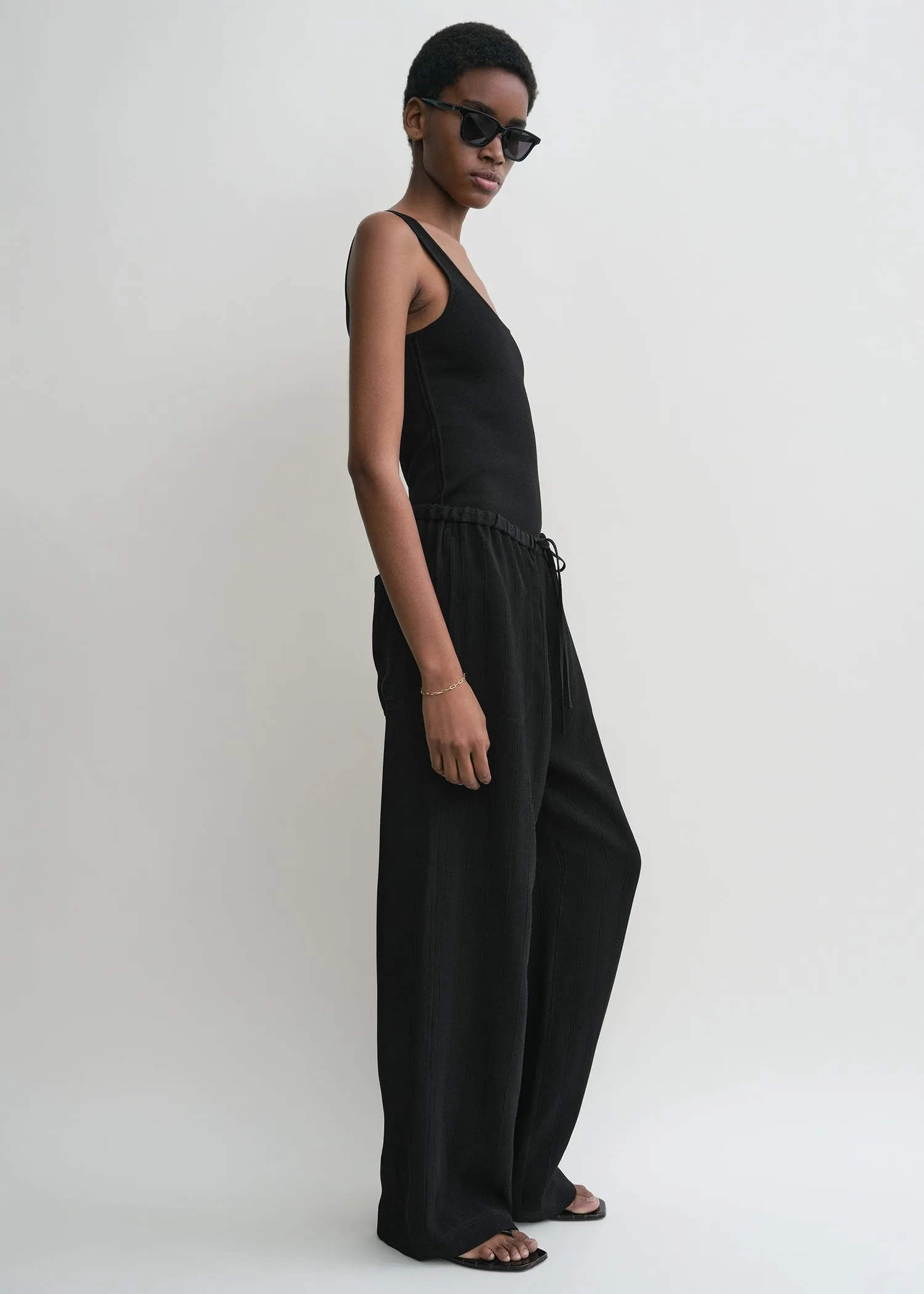 Woven stripe drawstring trousers black sold by Toteme product image thumbnail 2