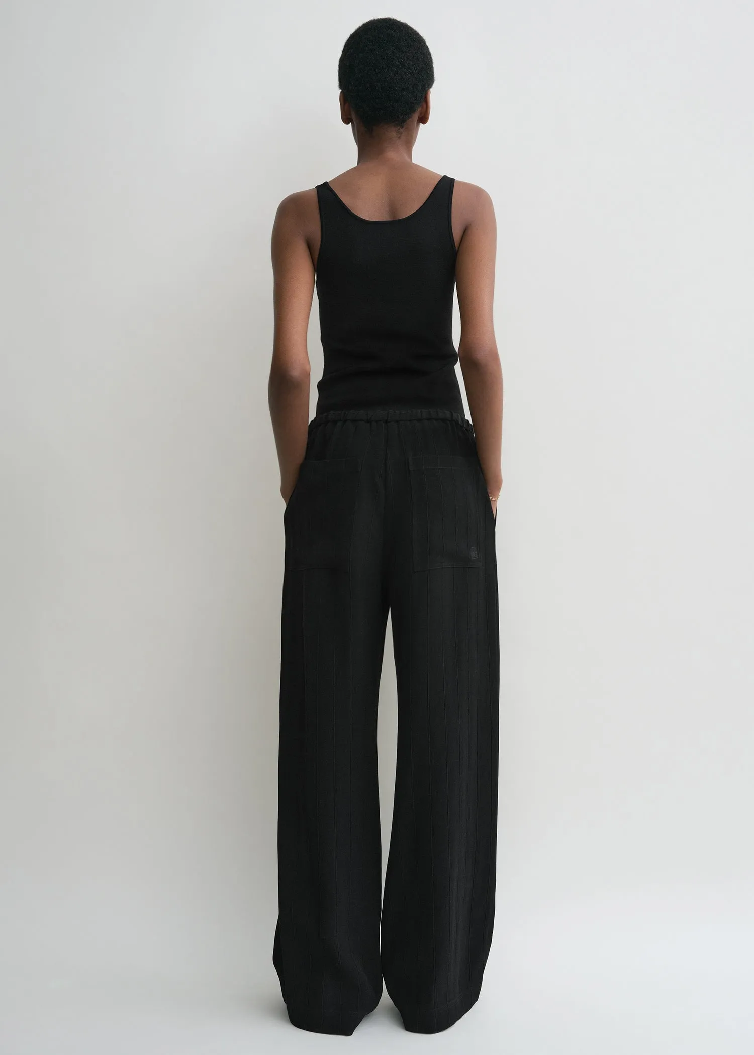 Woven stripe drawstring trousers black sold by Toteme product image thumbnail 3