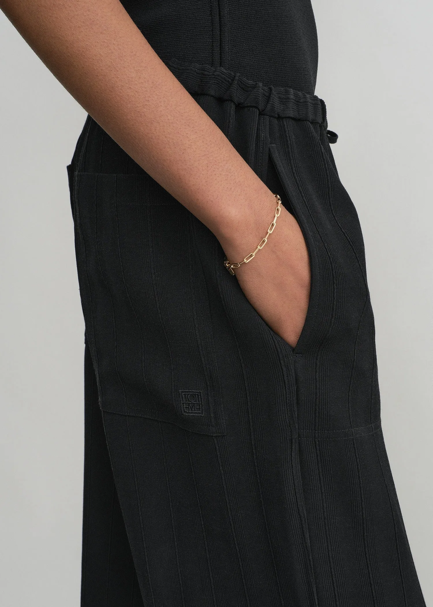 Woven stripe drawstring trousers black sold by Toteme product image thumbnail 4