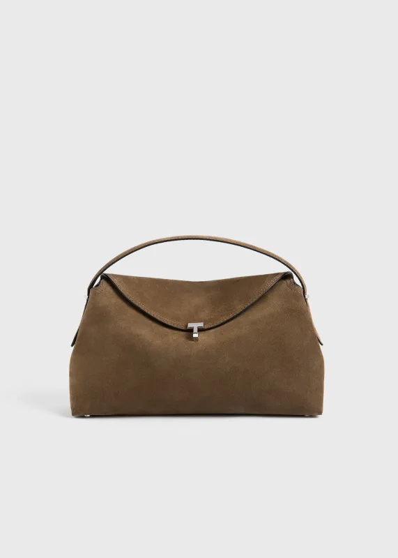 T-Lock suede top handle tobacco sold by Toteme