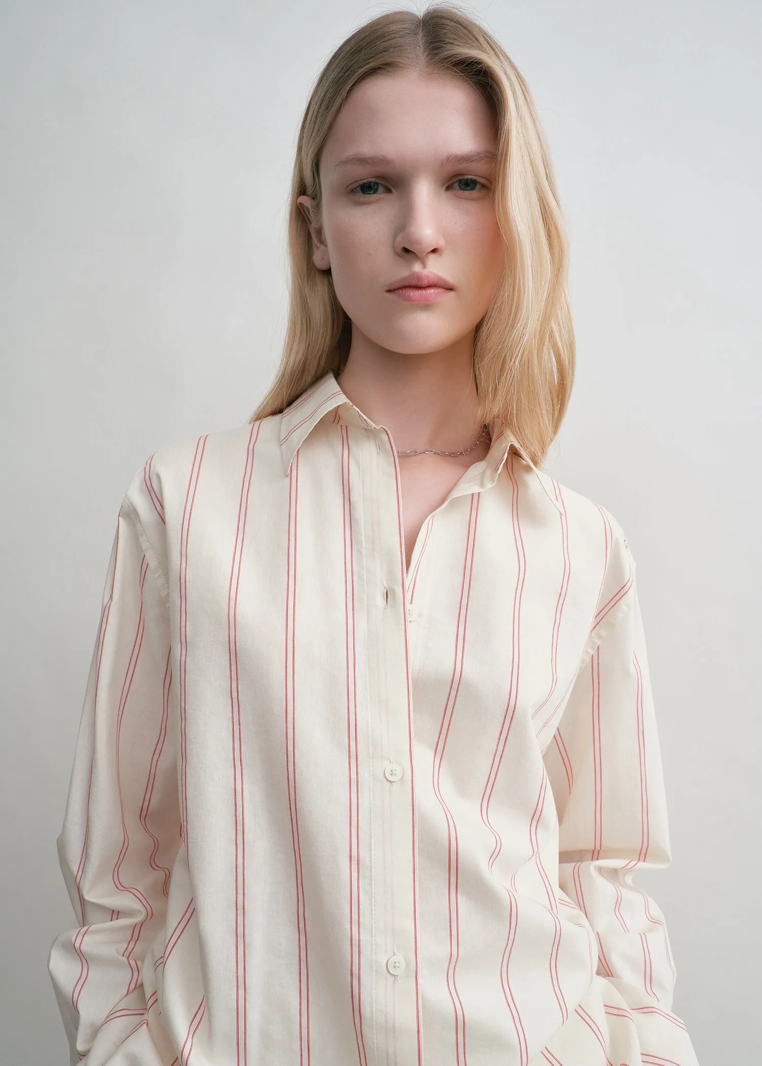 Relaxed striped shirt ecru/blossom sold by Toteme product image thumbnail 4